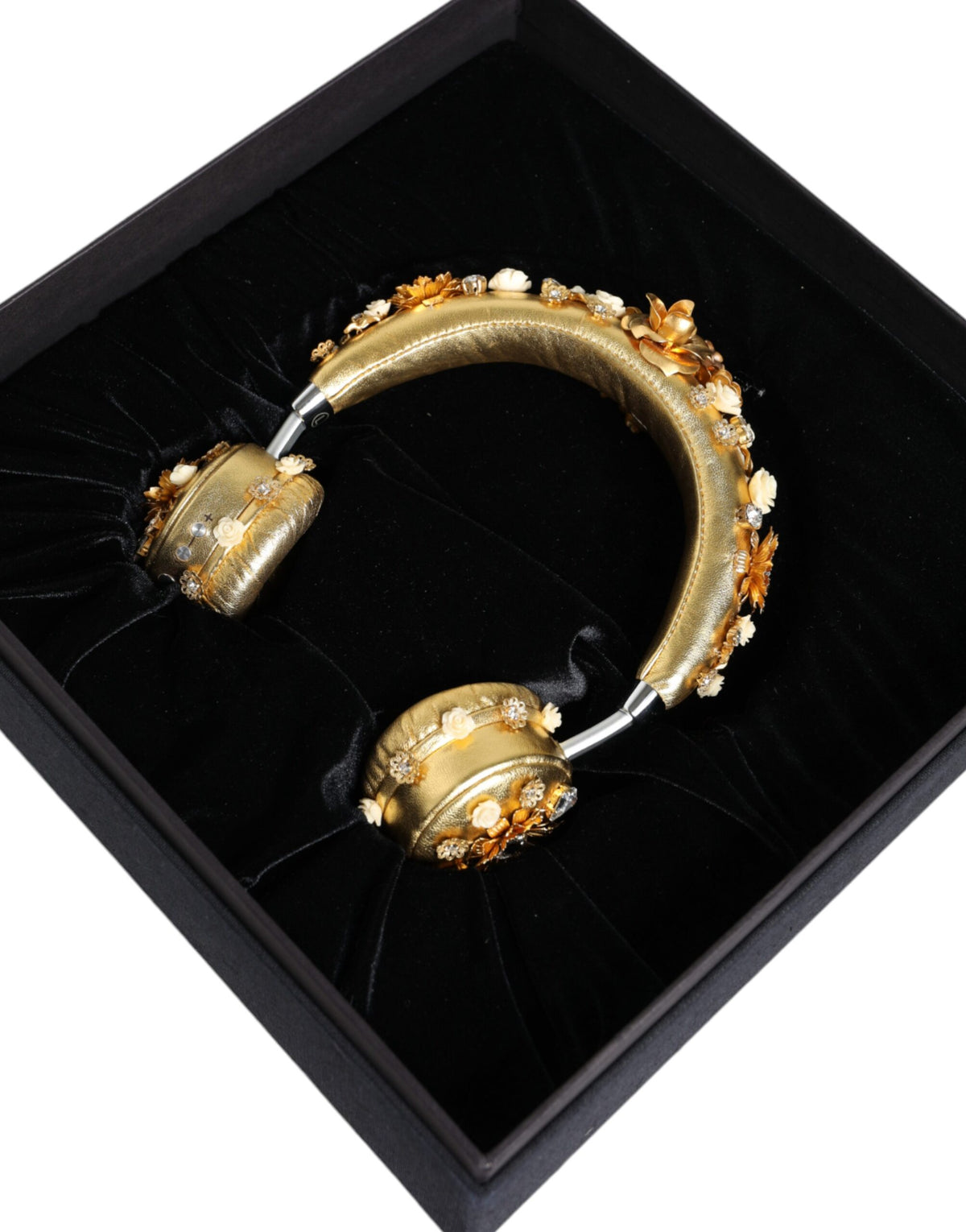 Dolce & Gabbana Gold Floral Crystal Headset, Artisanal Luxury