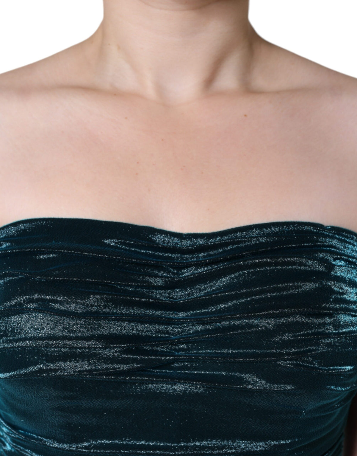 Elevate your wardrobe with the Dolce & Gabbana Green Silk Blend Satin Fitted Strapless Dress, a couture masterpiece that embodies exquisite craftsmanship and timeless elegance.