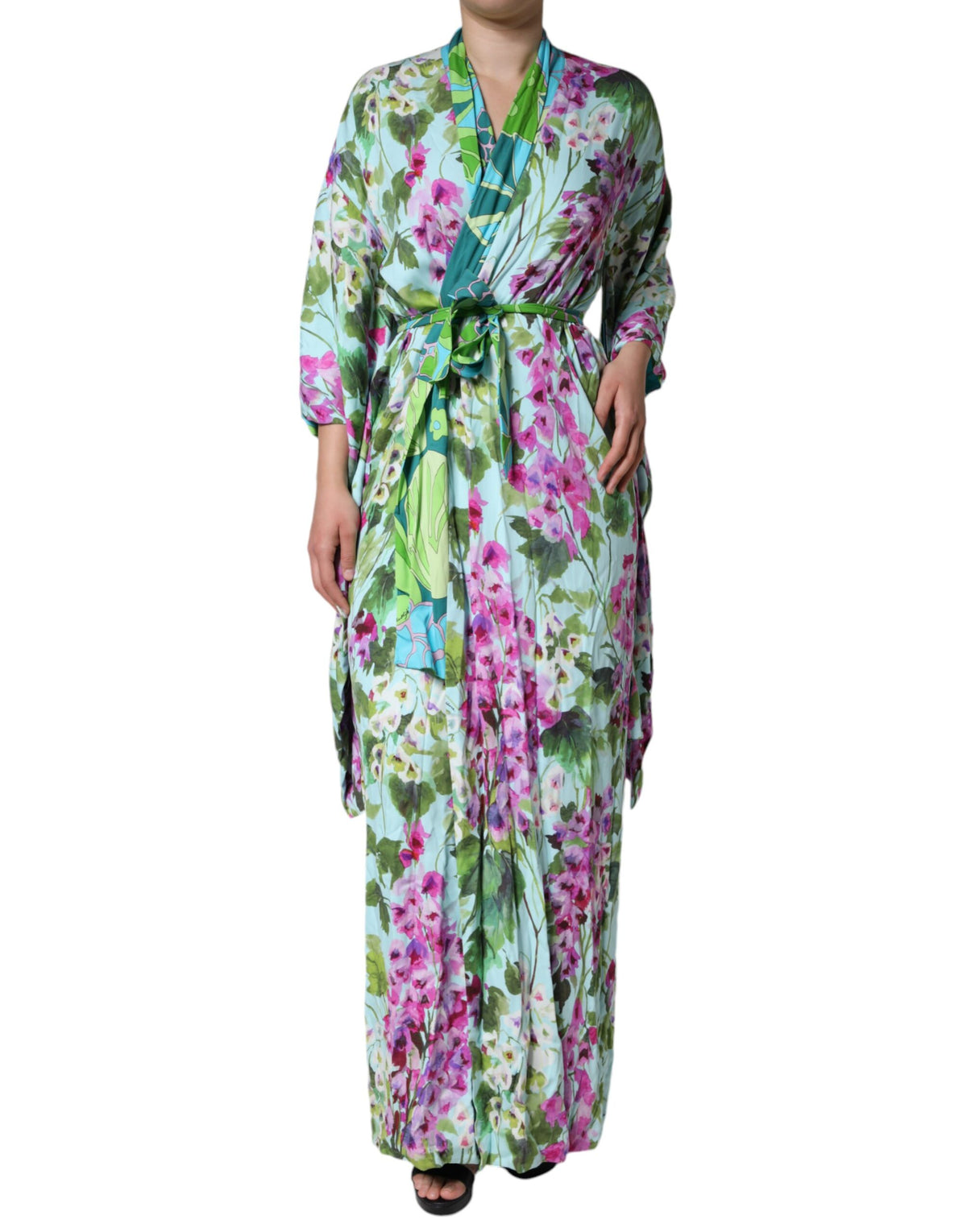 Experience the allure of the Dolce & Gabbana Multicolor Floral Silk Stretch Wrap Dress, where exquisite Italian craftsmanship meets luxurious comfort, perfect for any elegant occasion.