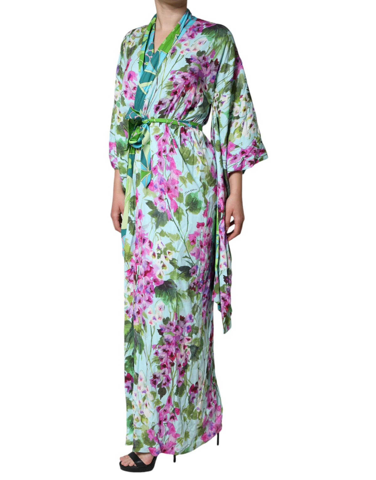 Experience the allure of Dolce & Gabbana's Multicolor Floral Silk Stretch Wrap Dress, where exquisite Italian craftsmanship meets luxurious comfort, perfect for any elegant affair.