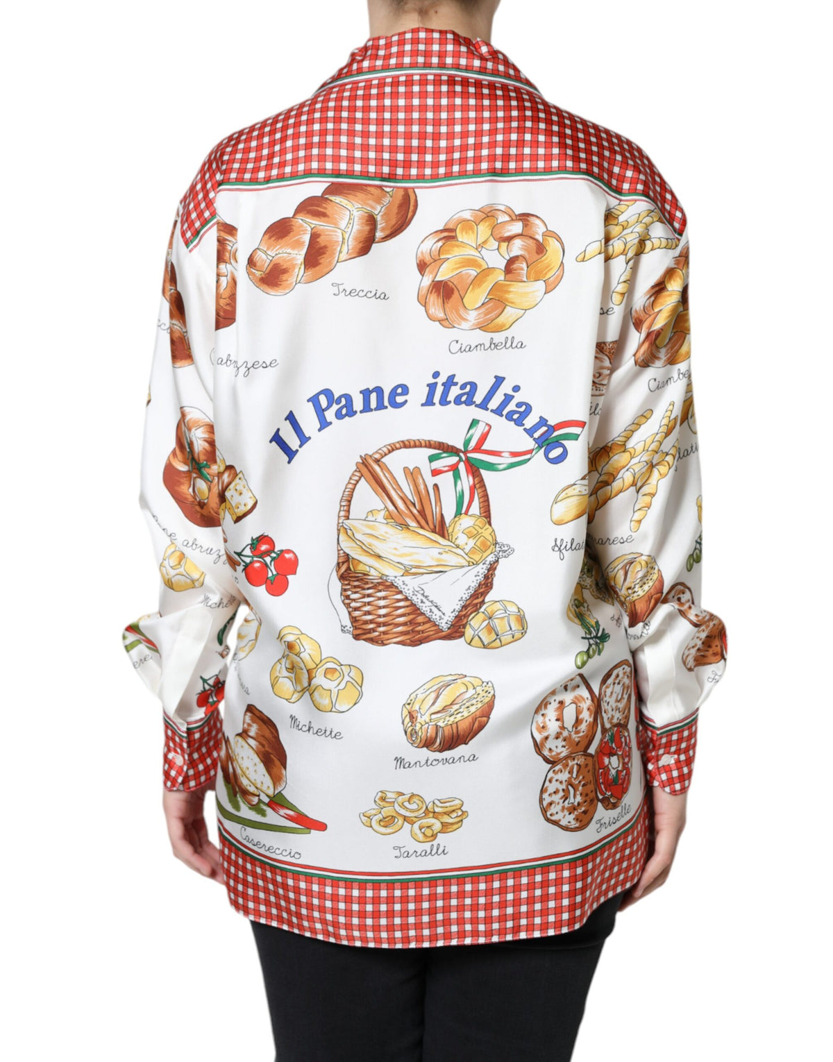 Indulge in the exquisite allure of the Dolce & Gabbana Multicolor Bread Print Collared Blouse, a silk masterpiece that embodies luxury and sophisticated artistry.