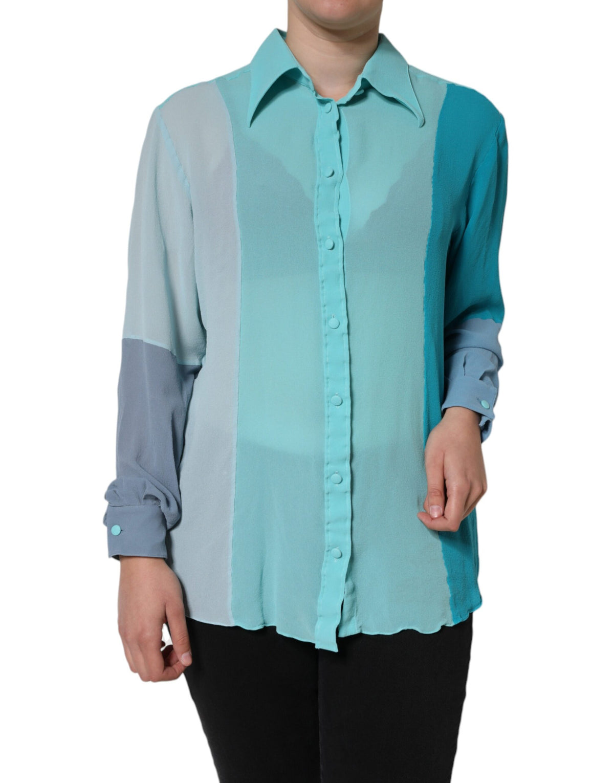 Indulge in the exquisite Dolce & Gabbana Multicolor Long Sleeve Button Blouse Top, crafted from luxurious silk, embodying refined elegance and artistry for the discerning individual.