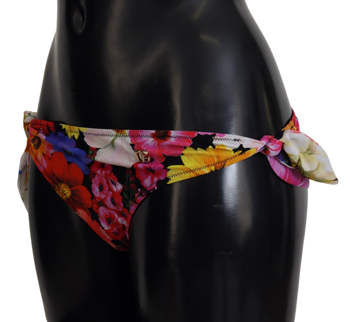 Indulge in the exquisite Dolce & Gabbana Black Floral Print Swimsuit Bikini Bottom, a luxurious blend of nylon and elastane, perfect for elevating your sun-soaked elegance.