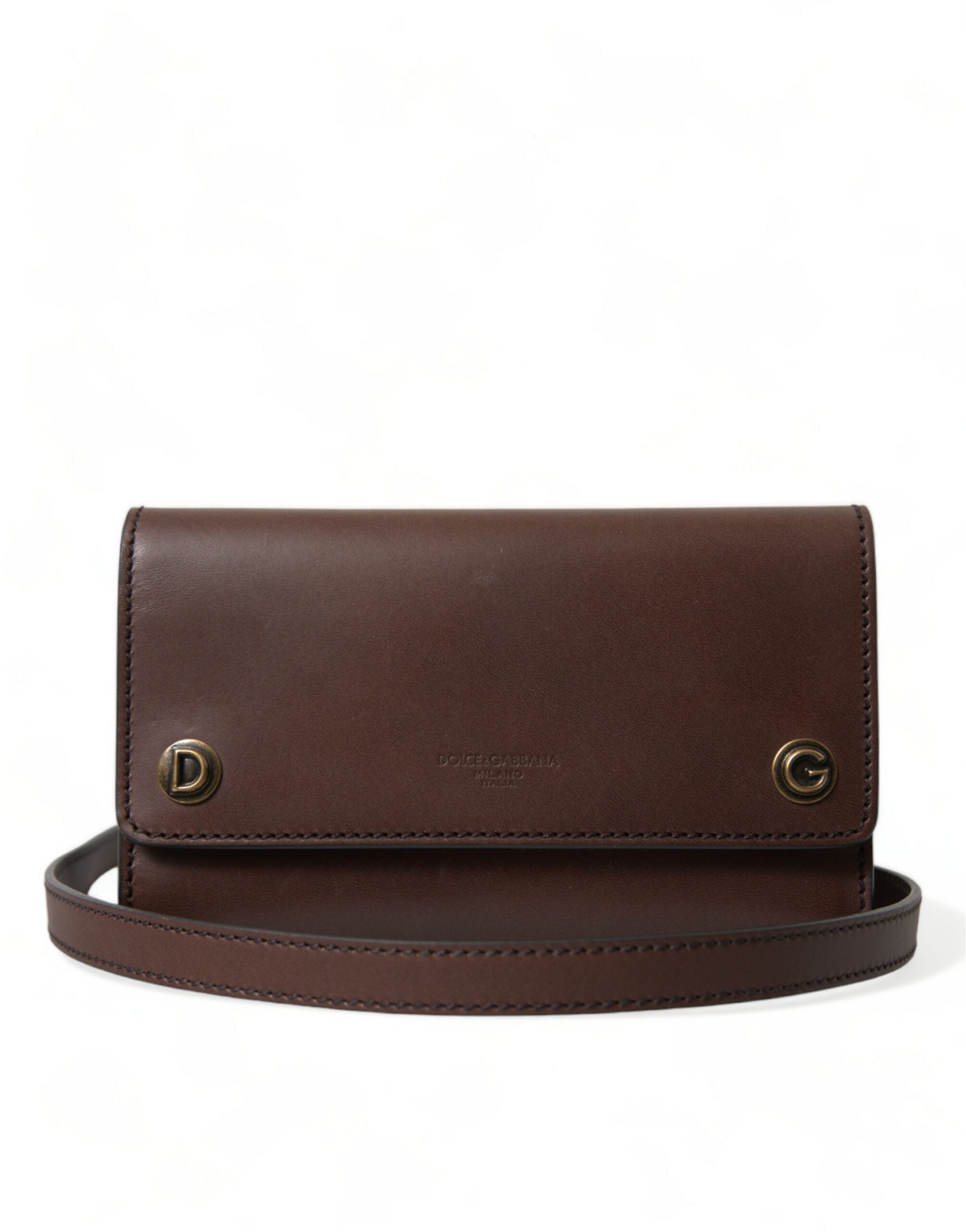 Dolce & Gabbana Chic Brown Leather Shoulder Bag with Gold Detailing - DEA STILOSA MILANO