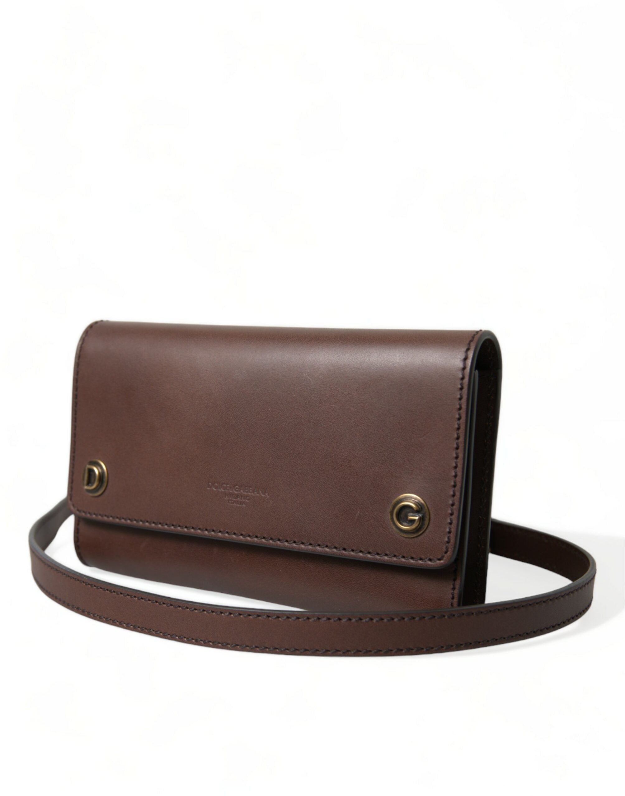 Dolce & Gabbana Chic Brown Leather Shoulder Bag with Gold Detailing - DEA STILOSA MILANO