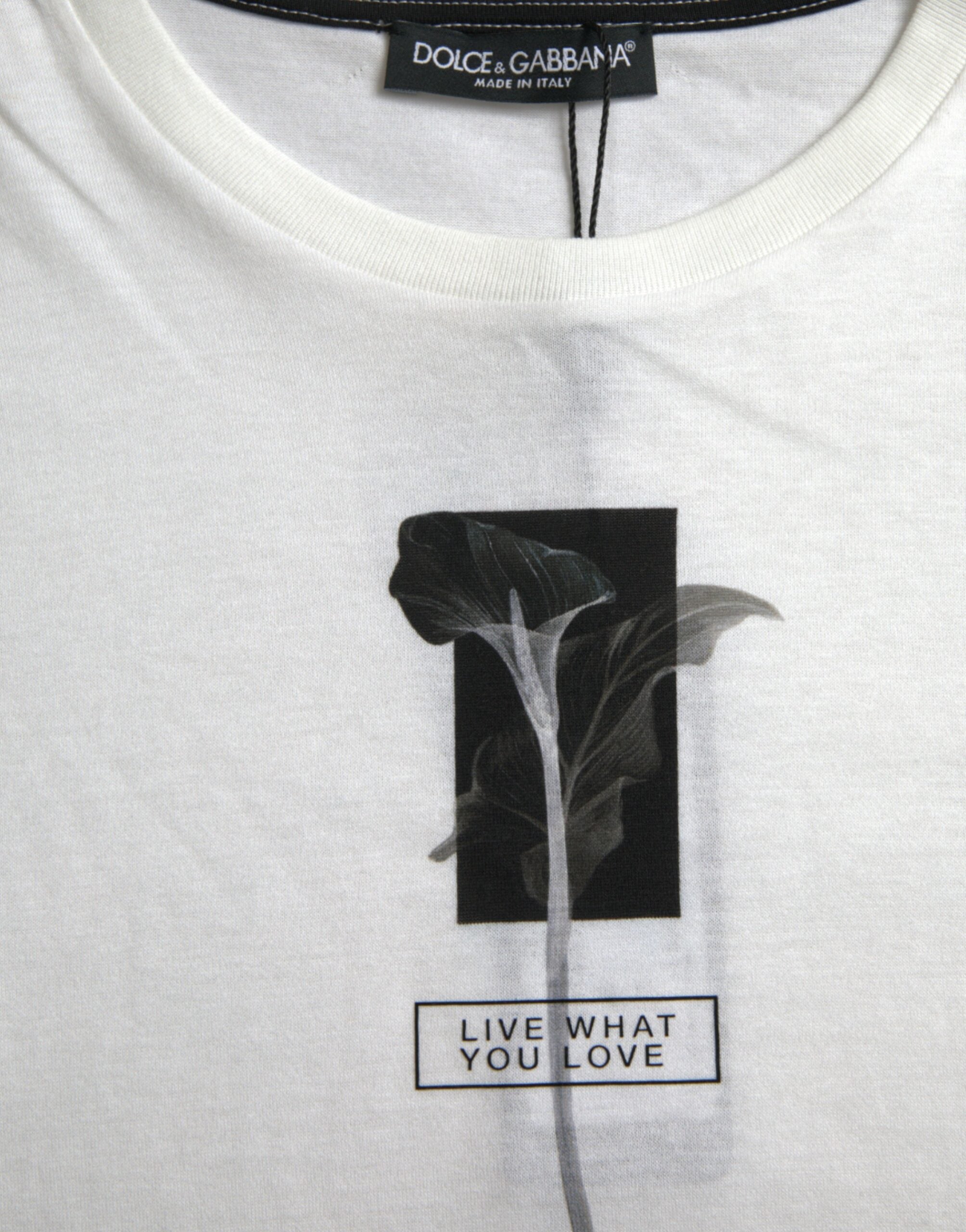 Dolce & Gabbana White Floral Print Cotton Crew Neck T-shirt - DEA STILOSA MILANO