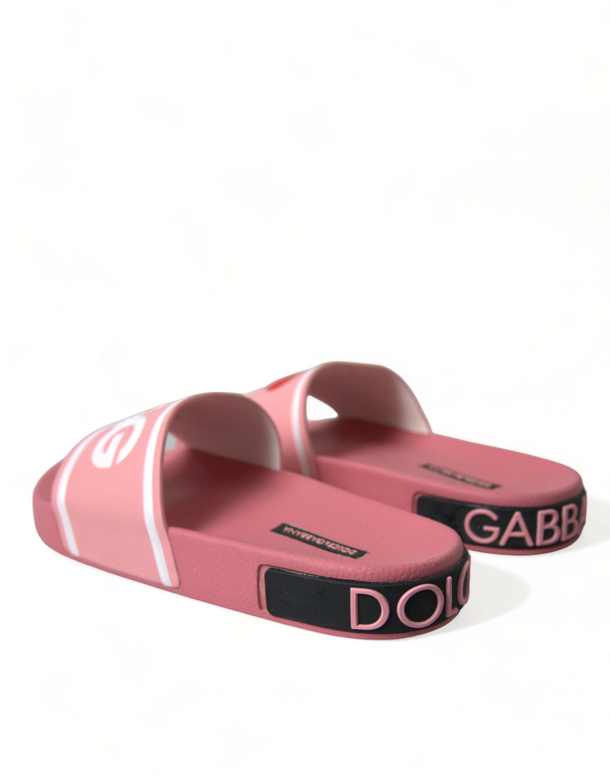Dolce & Gabbana Pink Leather Slides Beachwear Flats Shoes - DEA STILOSA MILANO