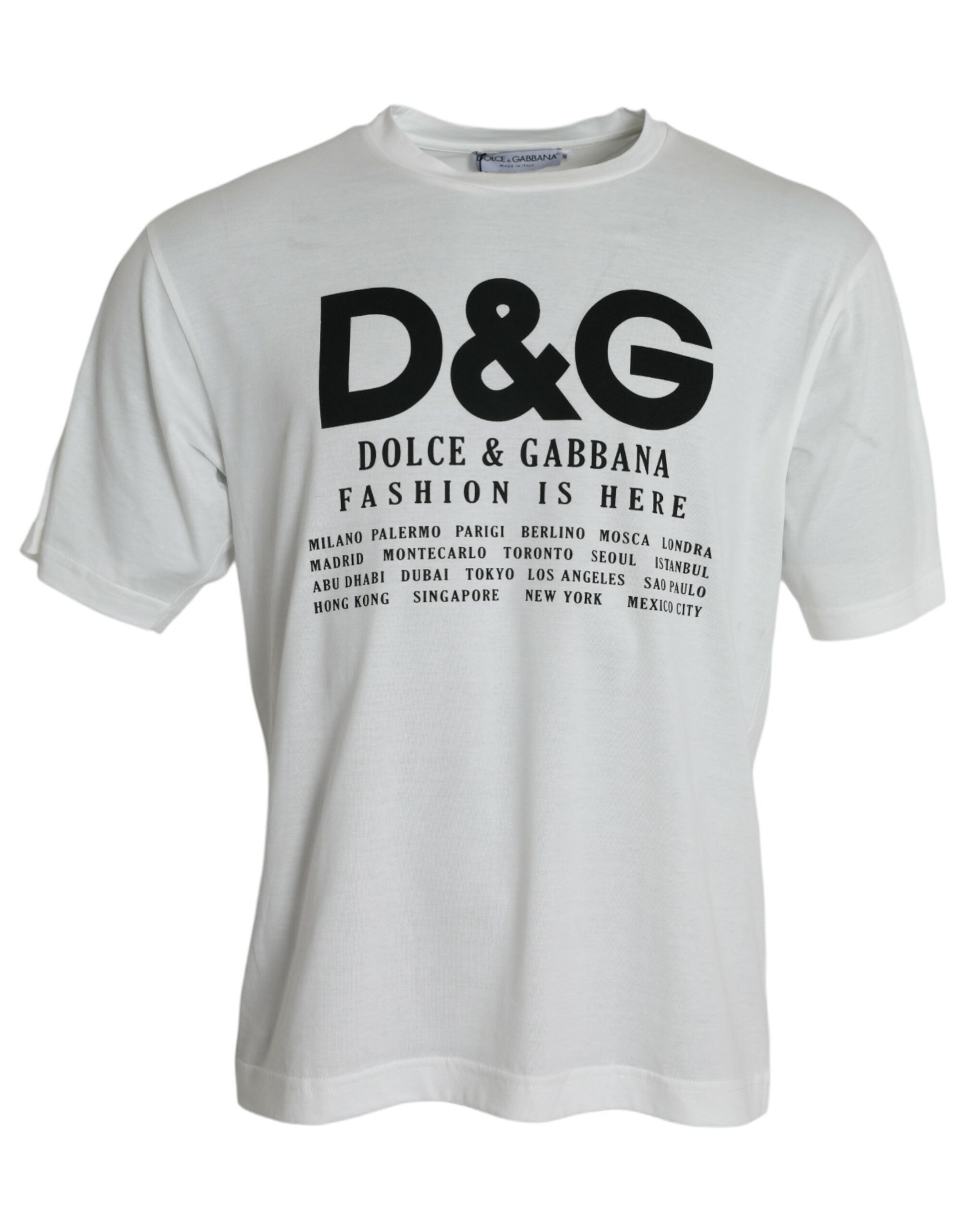 Dolce & Gabbana White Graphic Print Cotton Crew Neck T-shirt - DEA STILOSA MILANO