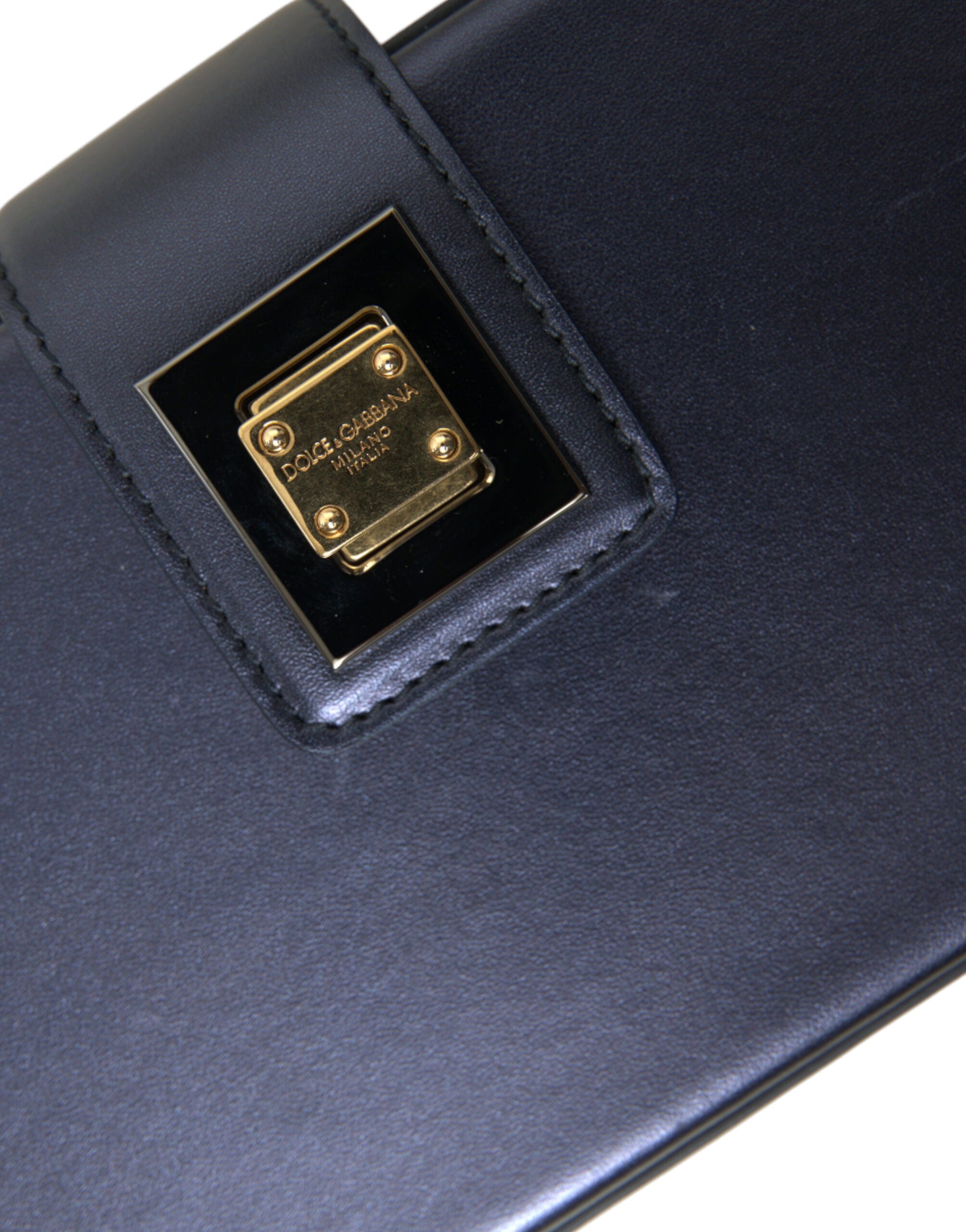 Dolce & Gabbana Elegant Dark Blue Lambskin Leather Box Bag - DEA STILOSA MILANO