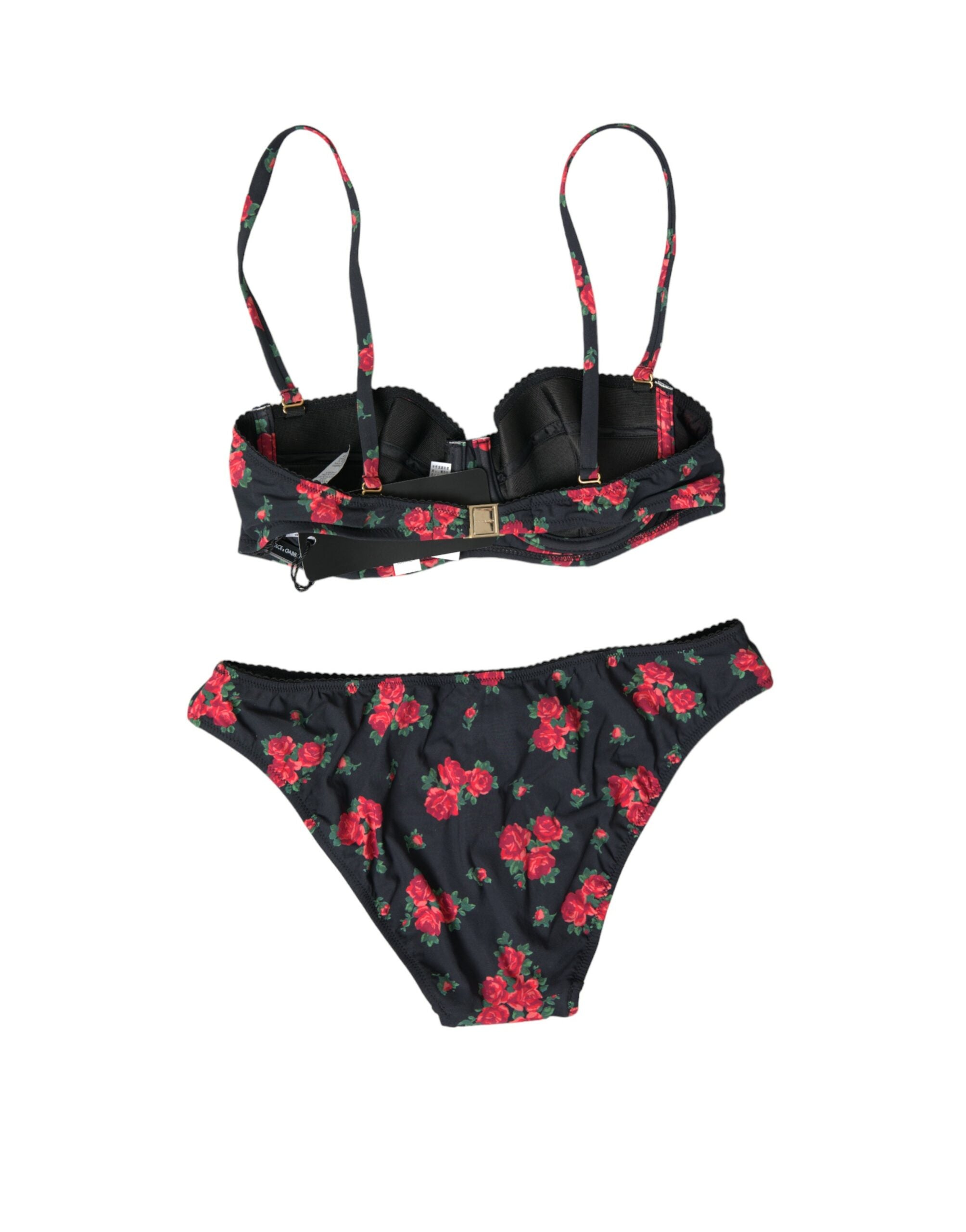 Dolce & Gabbana Black Red Roses Two Piece Swimwear Bikini - DEA STILOSA MILANO