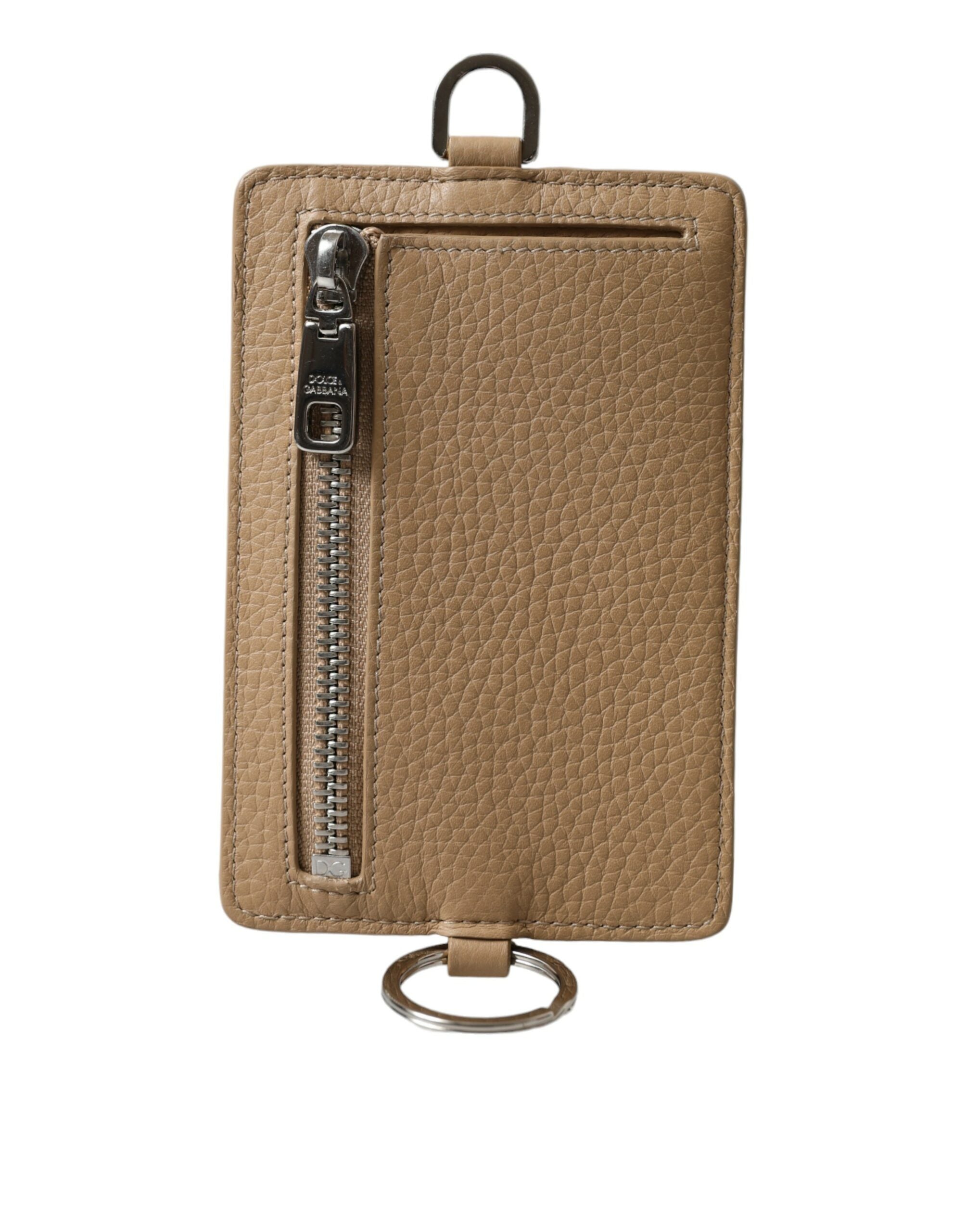 Dolce & Gabbana Beige Calf Leather Lanyard Logo Card Holder Wallet - DEA STILOSA MILANO