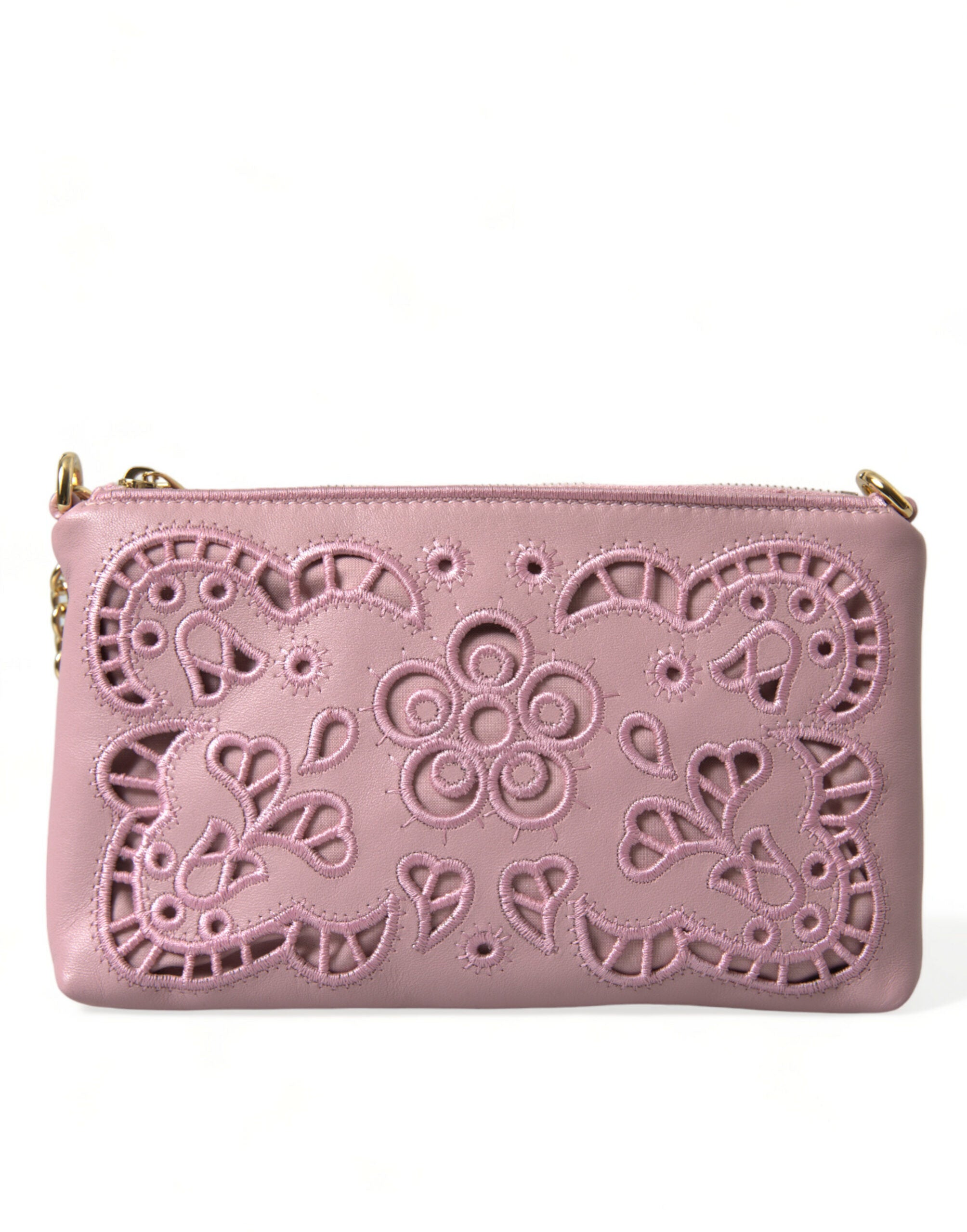 Dolce & Gabbana Pink Floral Embroidered Leather Chain Clutch Bag - DEA STILOSA MILANO