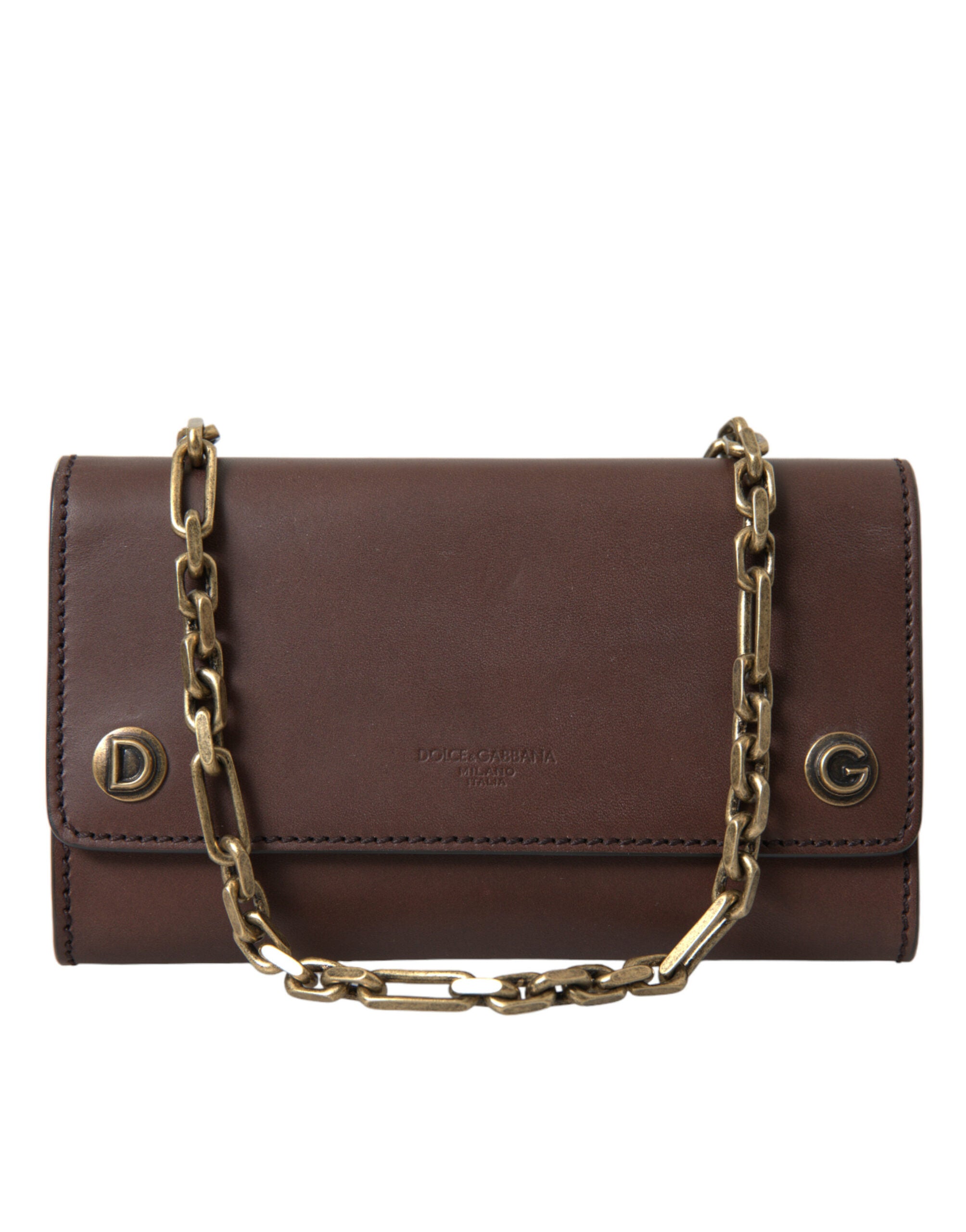 Dolce & Gabbana Brown Calf Leather Logo Embossed Shoulder Bags - DEA STILOSA MILANO