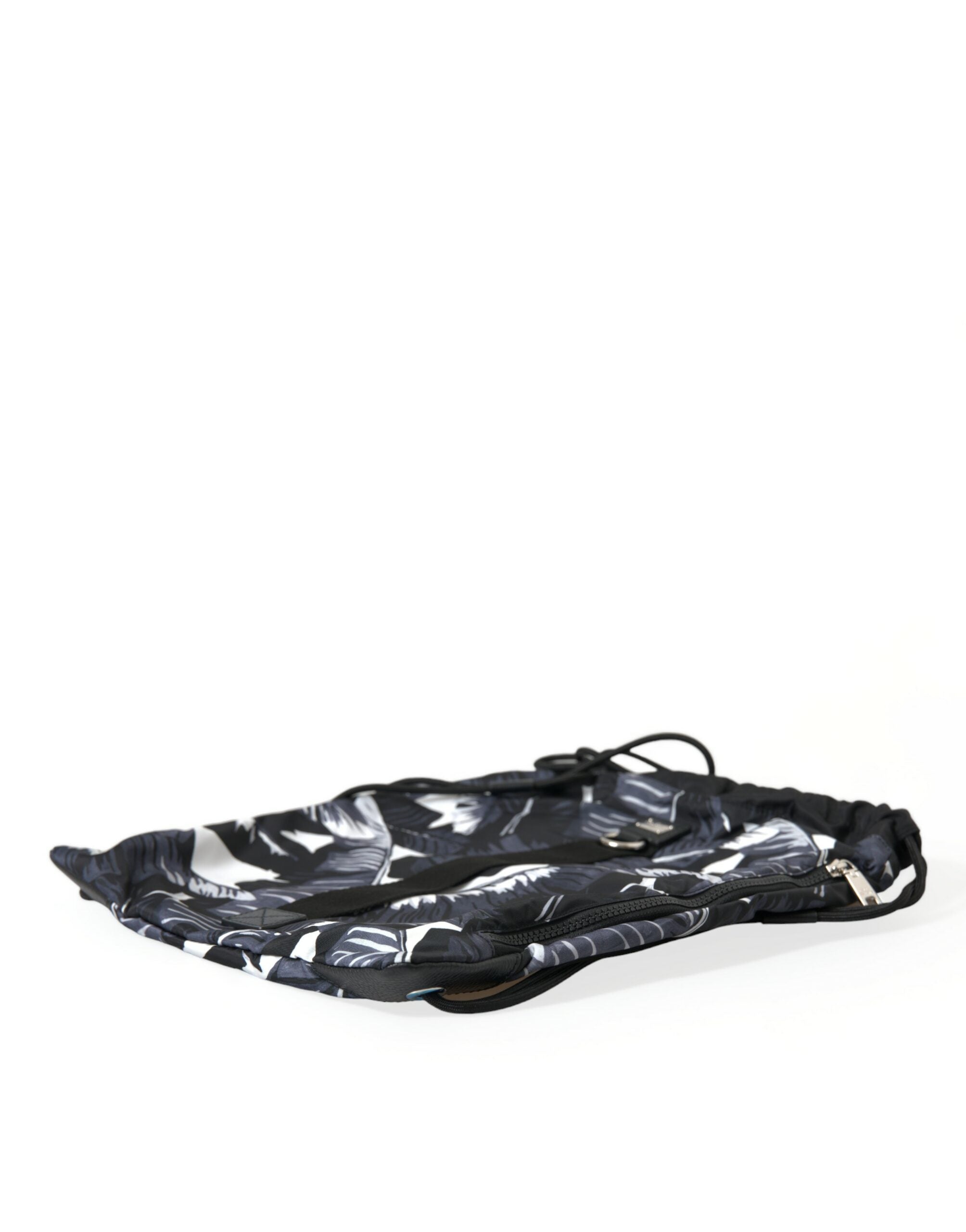 Dolce & Gabbana Black Leaf Print Adjustable Drawstring Nap Sack Bag - DEA STILOSA MILANO