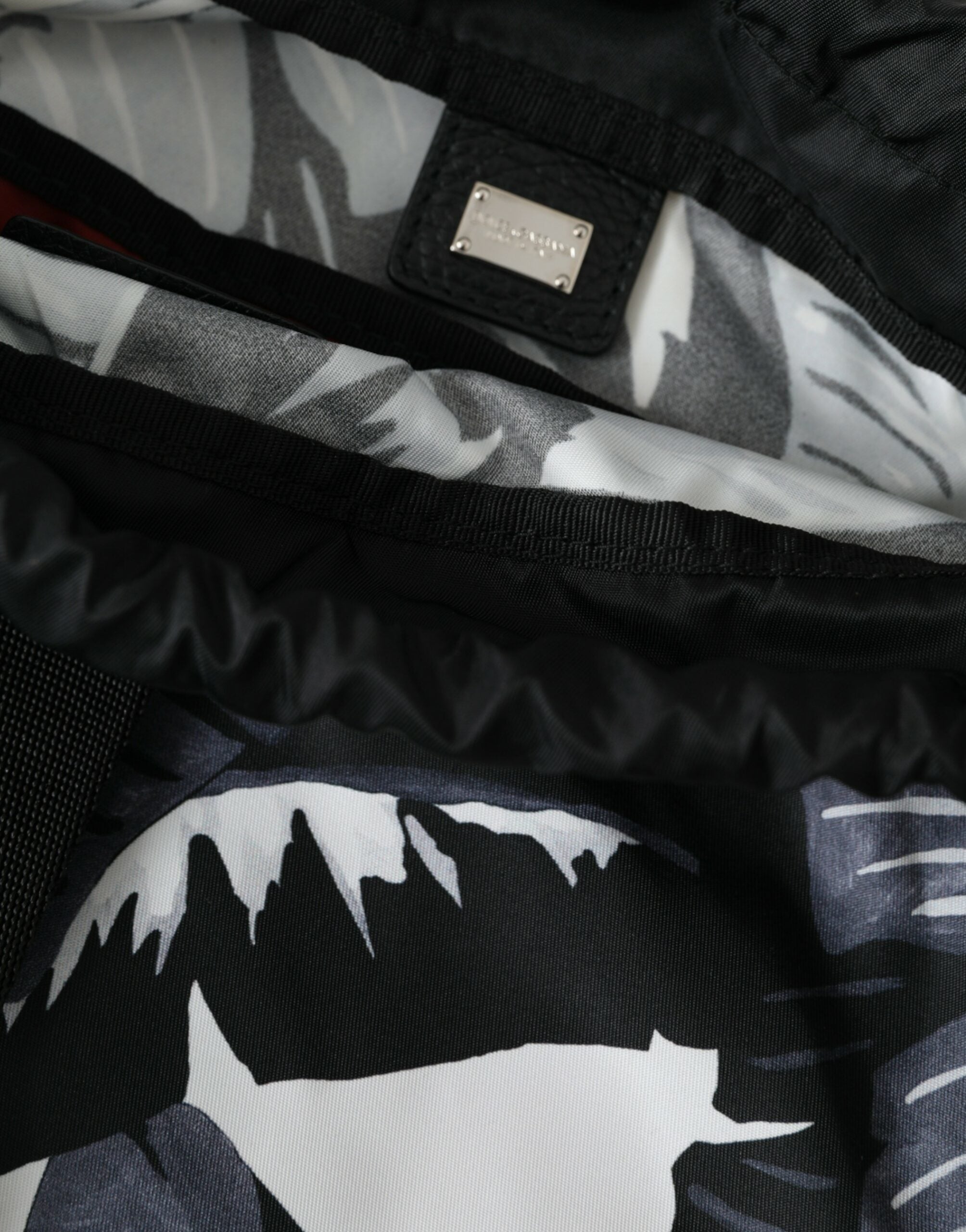 Dolce & Gabbana Black Leaf Print Adjustable Drawstring Nap Sack Bag - DEA STILOSA MILANO