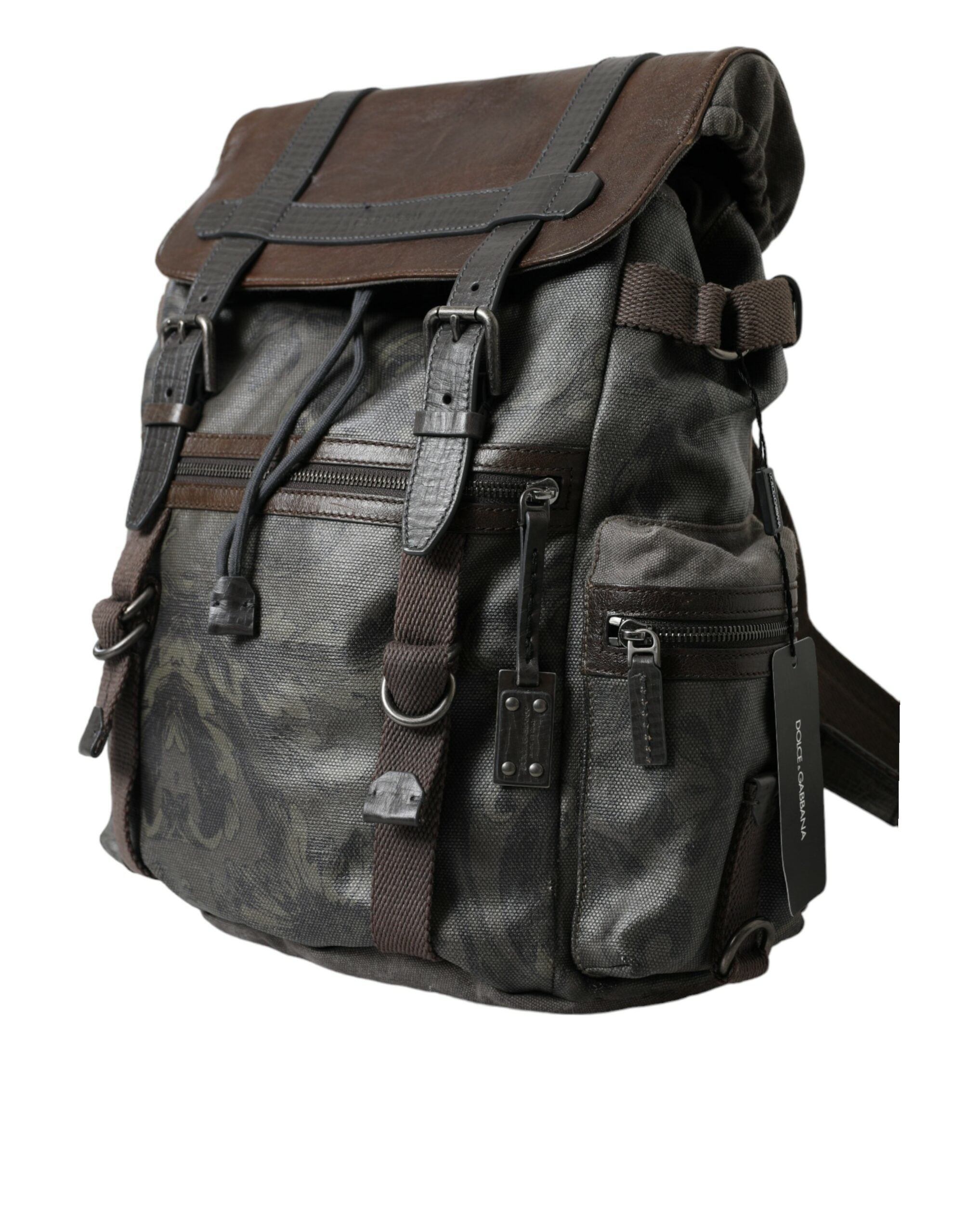Dolce & Gabbana Green Brown Baroque Canvas Leather Rucksack Backpack Bag - DEA STILOSA MILANO