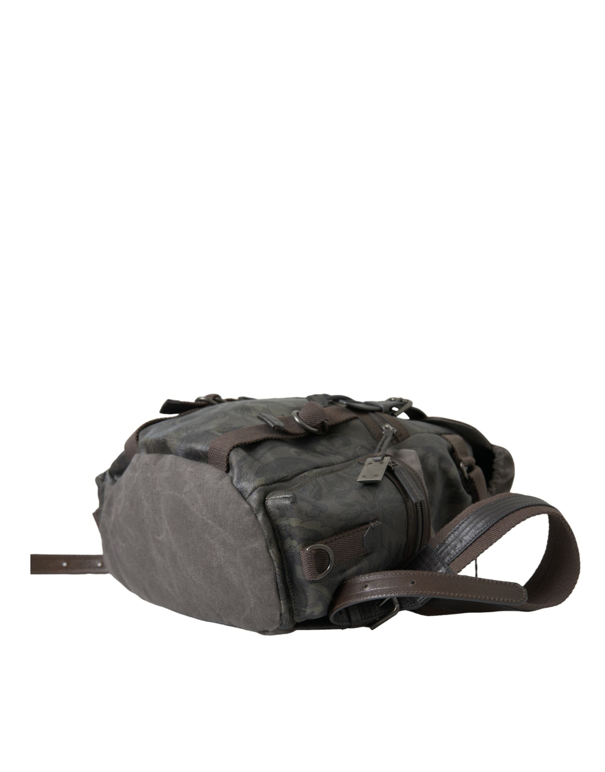 Dolce & Gabbana Green Brown Baroque Canvas Leather Rucksack Backpack Bag - DEA STILOSA MILANO