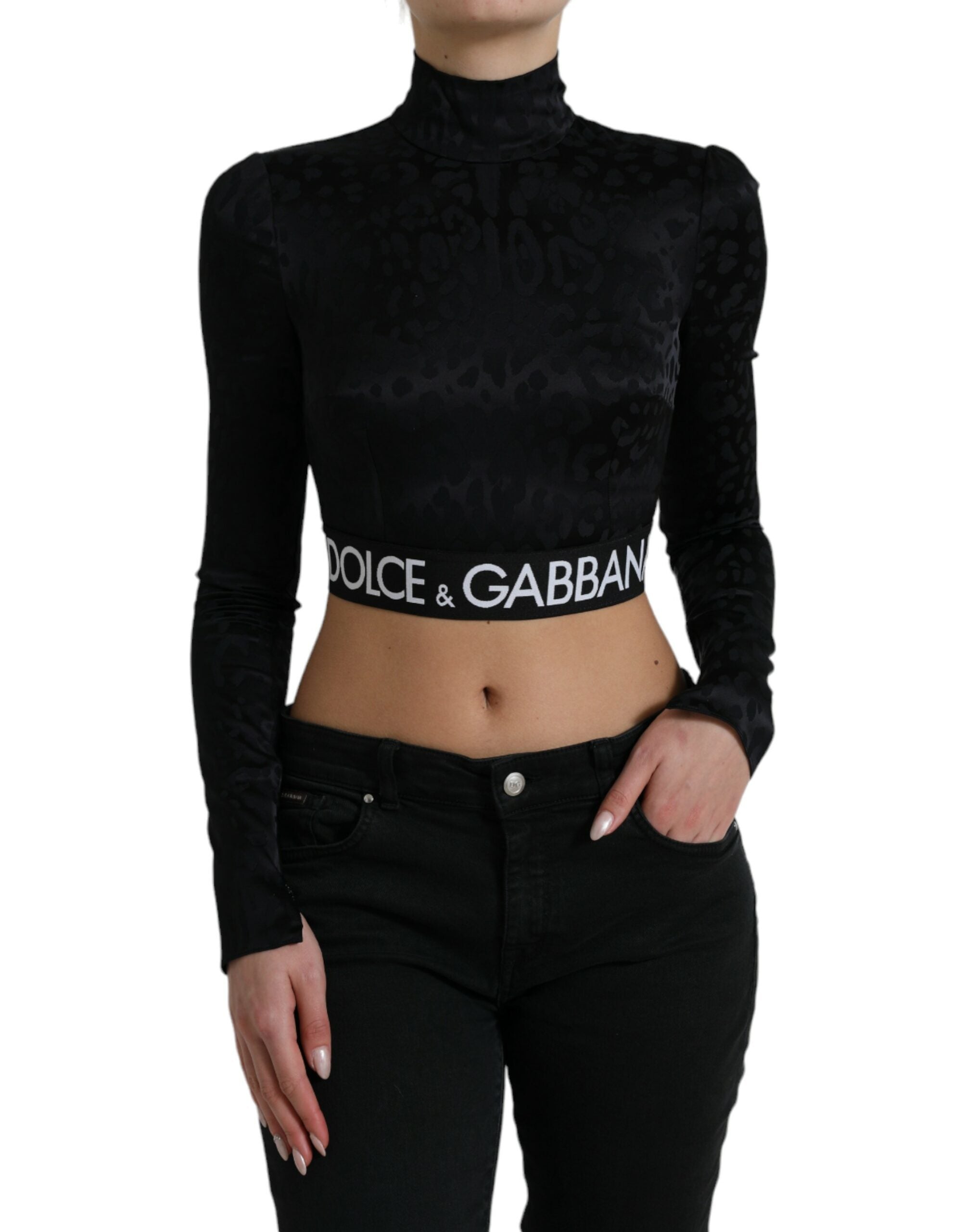 Dolce & Gabbana Black Viscose Stretch Long Sleeves Cropped Top - DEA STILOSA MILANO