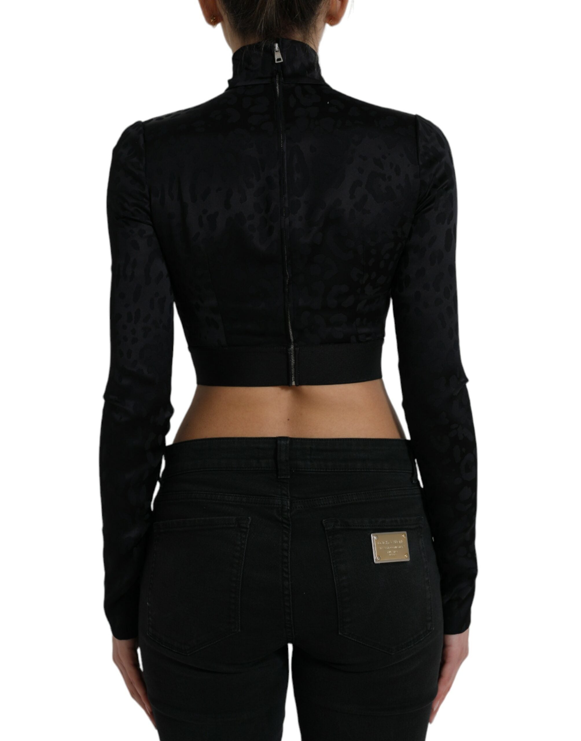 Dolce & Gabbana Black Viscose Stretch Long Sleeves Cropped Top - DEA STILOSA MILANO