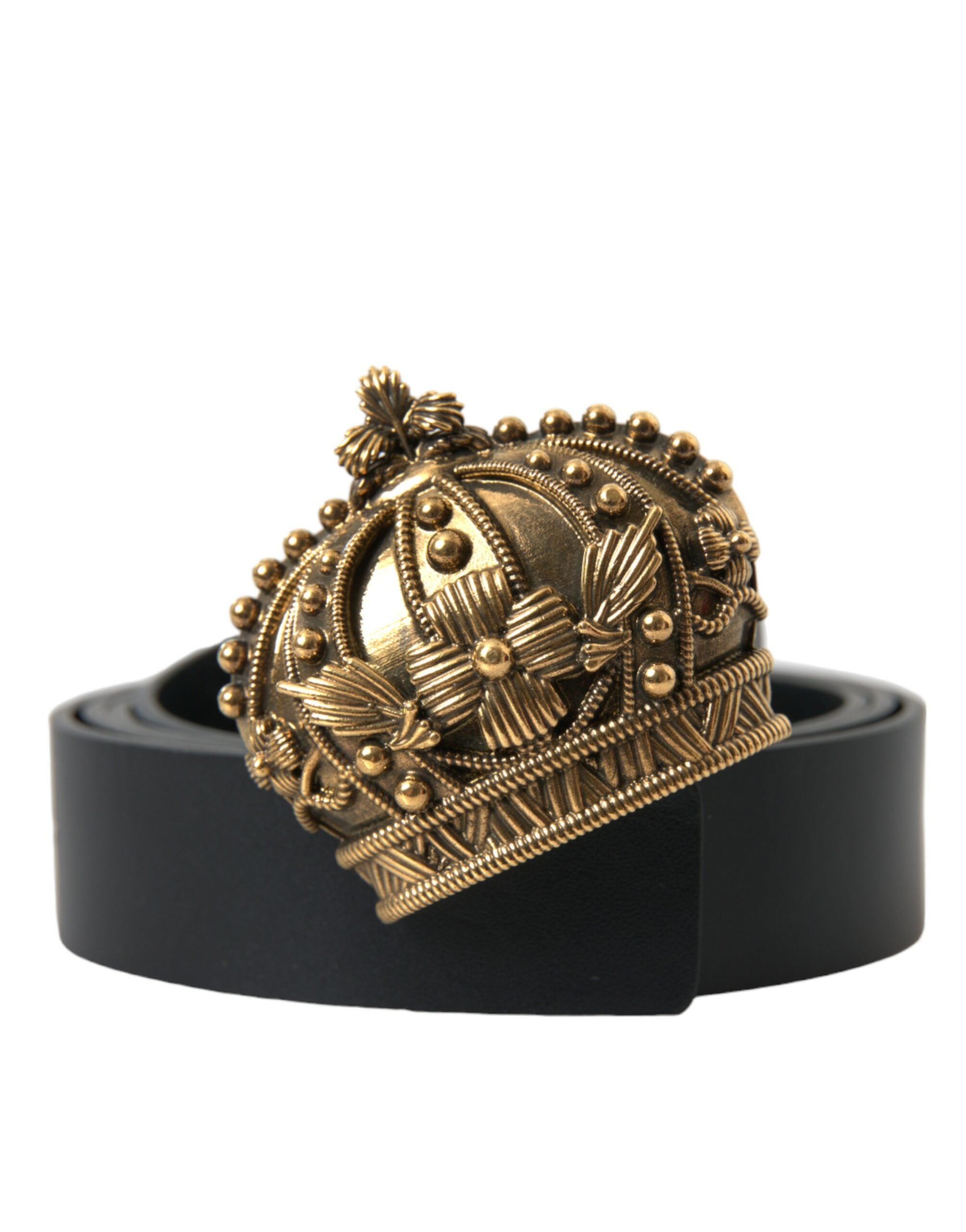Dolce & Gabbana Black Leather Gold Crown Metal Buckle Belt - DEA STILOSA MILANO