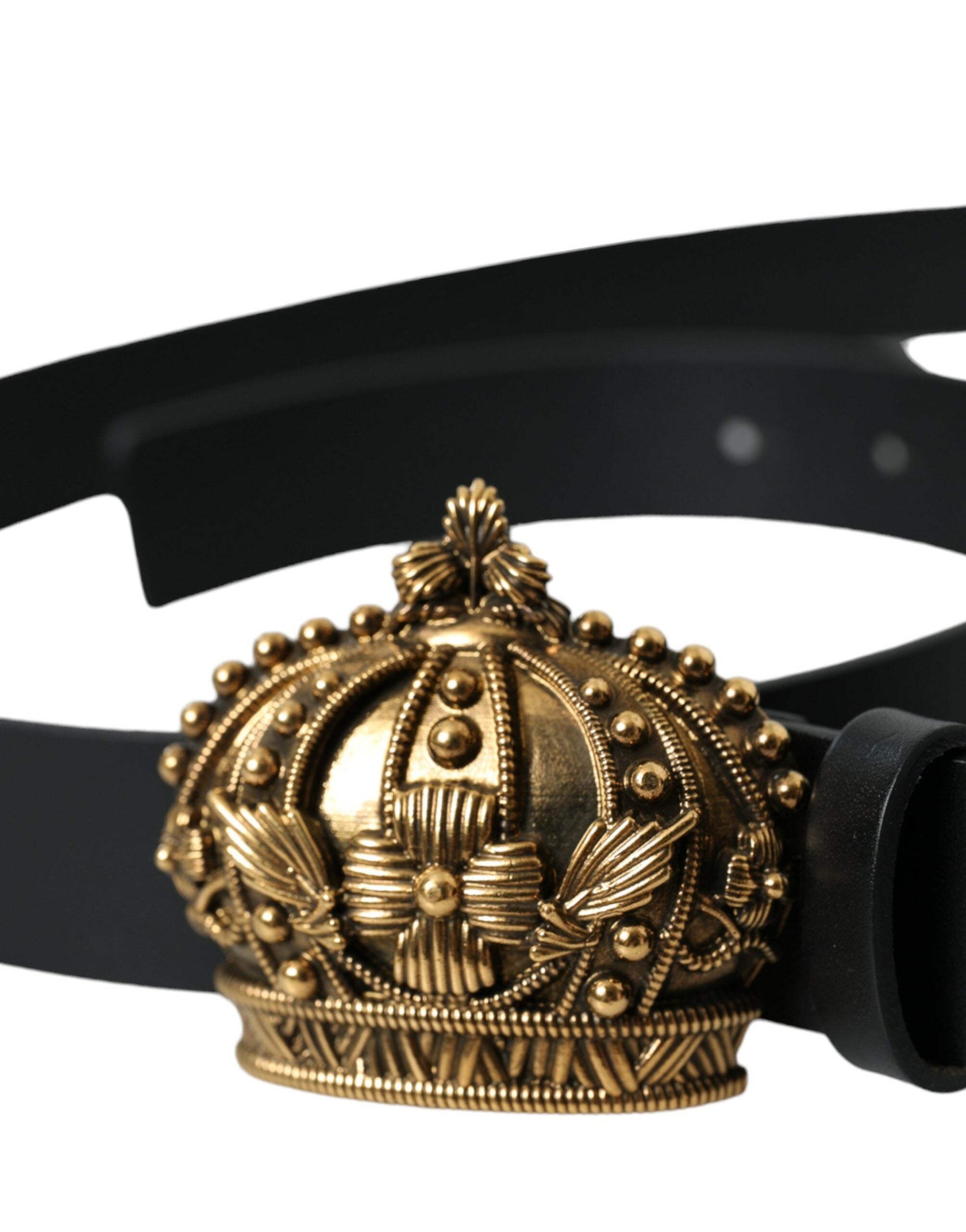 Dolce & Gabbana Black Leather Gold Crown Metal Buckle Belt - DEA STILOSA MILANO
