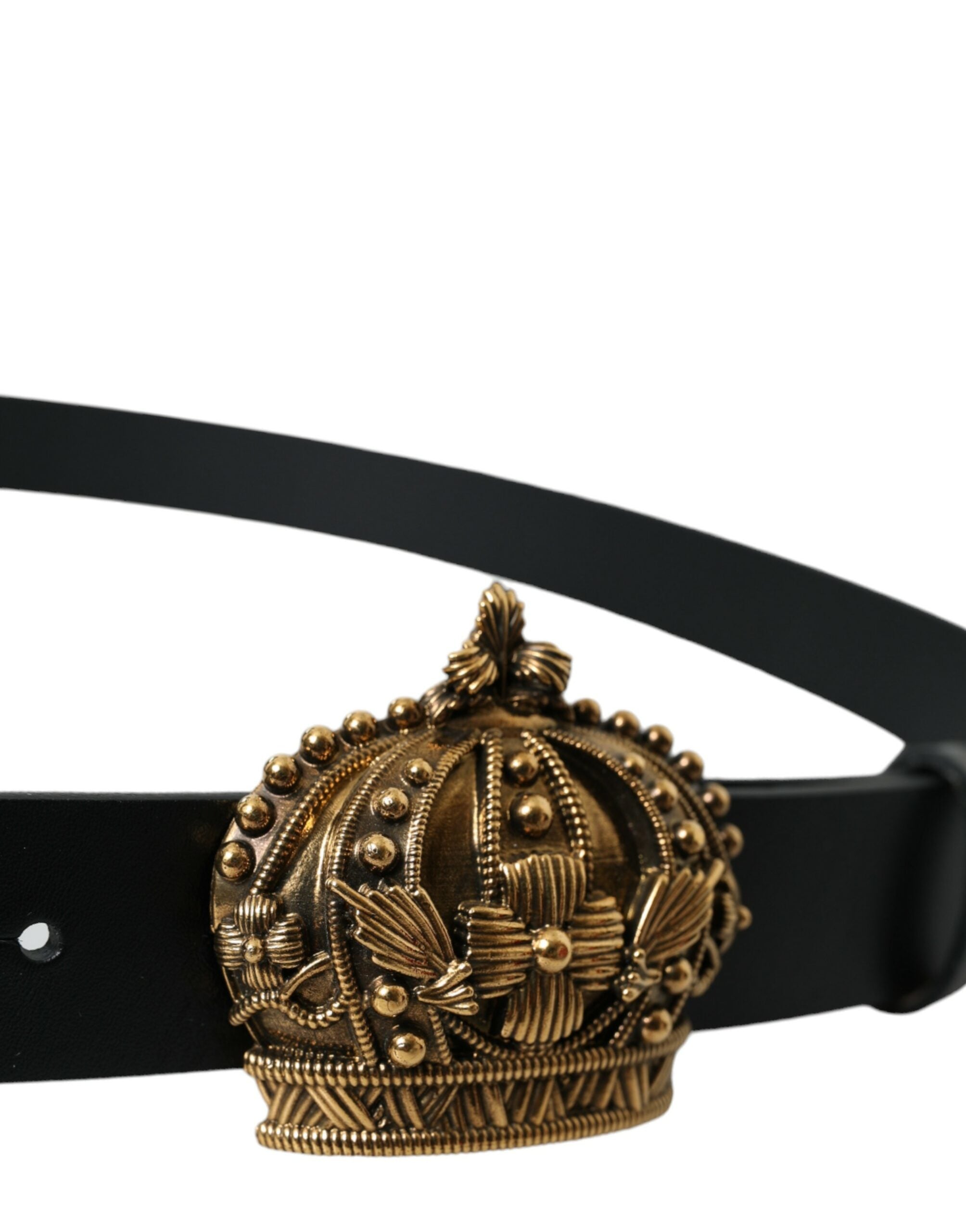 Dolce & Gabbana Black Leather Gold Crown Metal Buckle Belt - DEA STILOSA MILANO