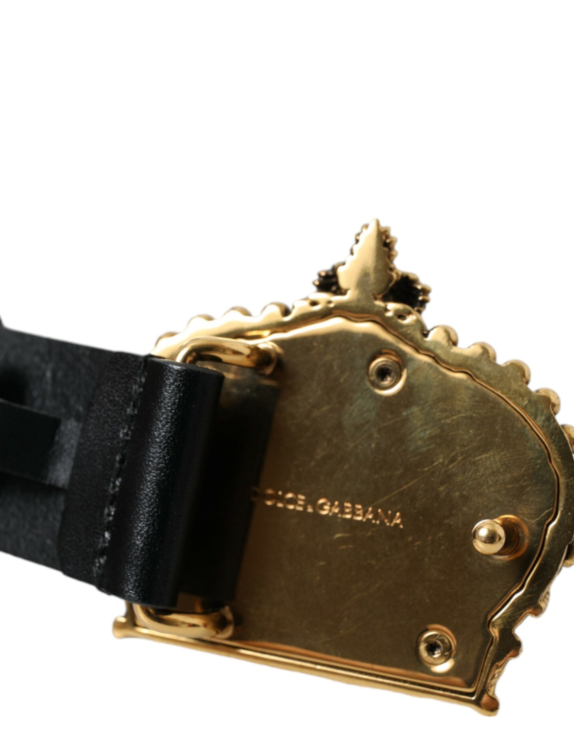 Dolce & Gabbana Black Leather Gold Crown Metal Buckle Belt - DEA STILOSA MILANO