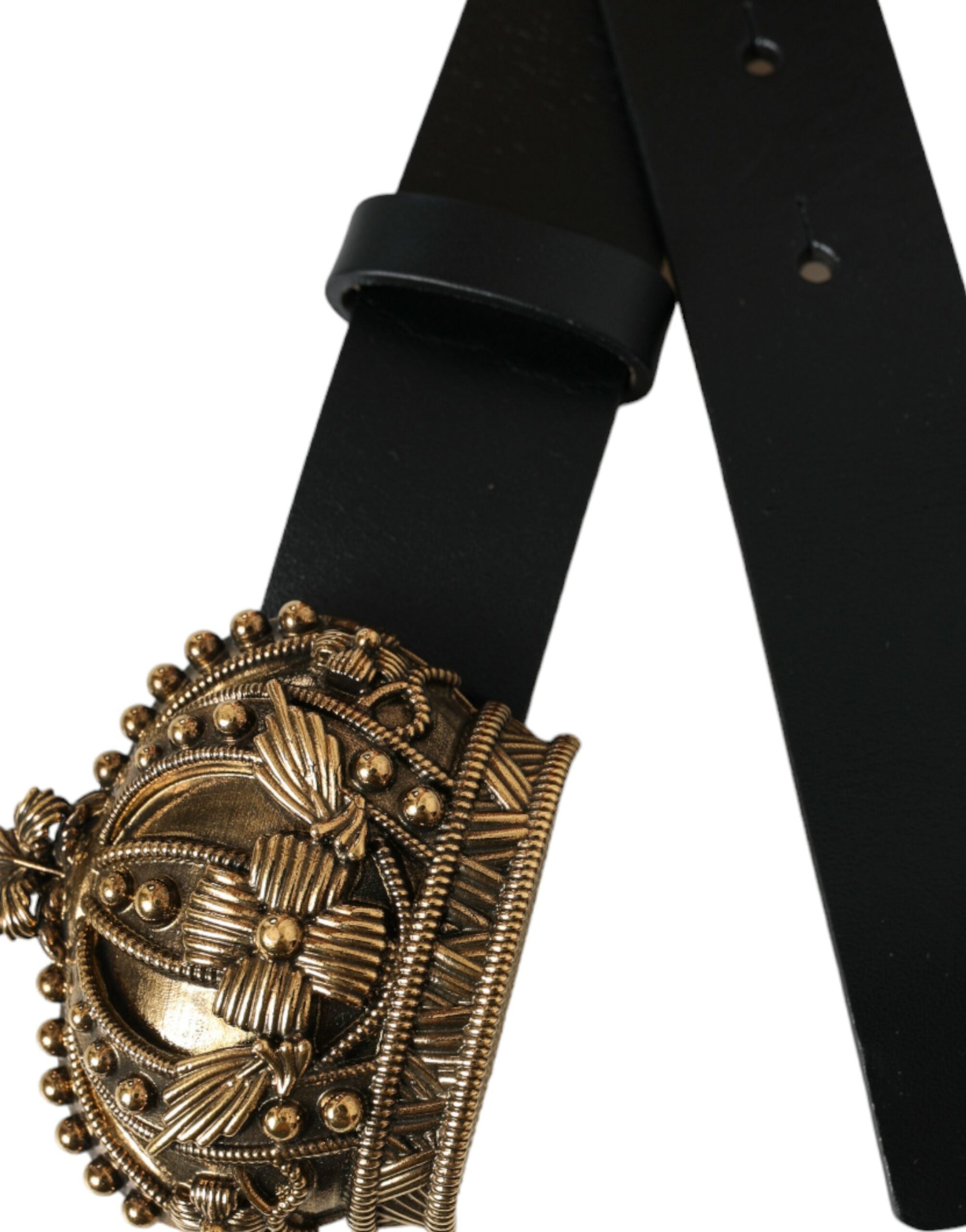 Dolce & Gabbana Black Leather Gold Crown Metal Buckle Belt - DEA STILOSA MILANO