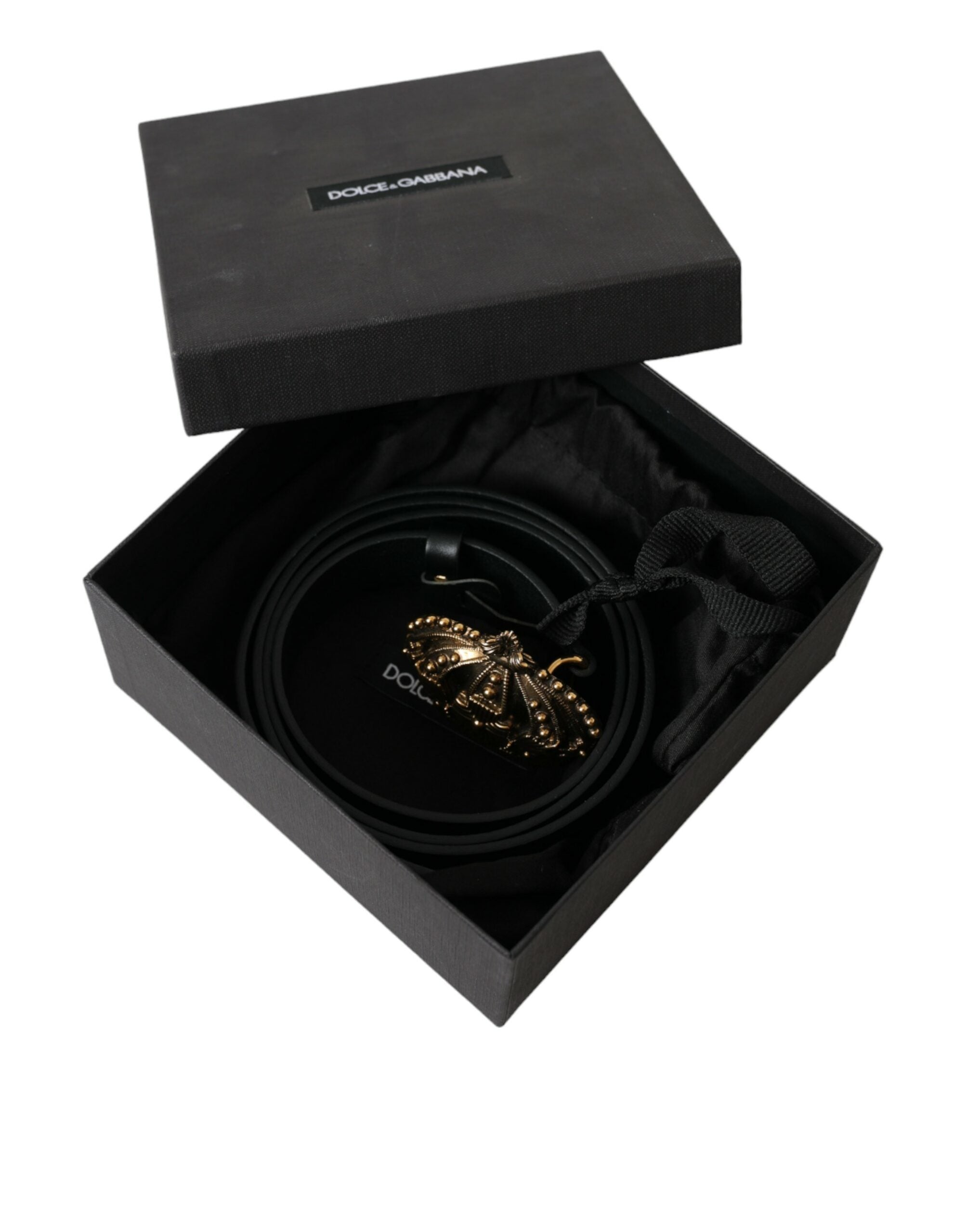 Dolce & Gabbana Black Leather Gold Crown Metal Buckle Belt - DEA STILOSA MILANO
