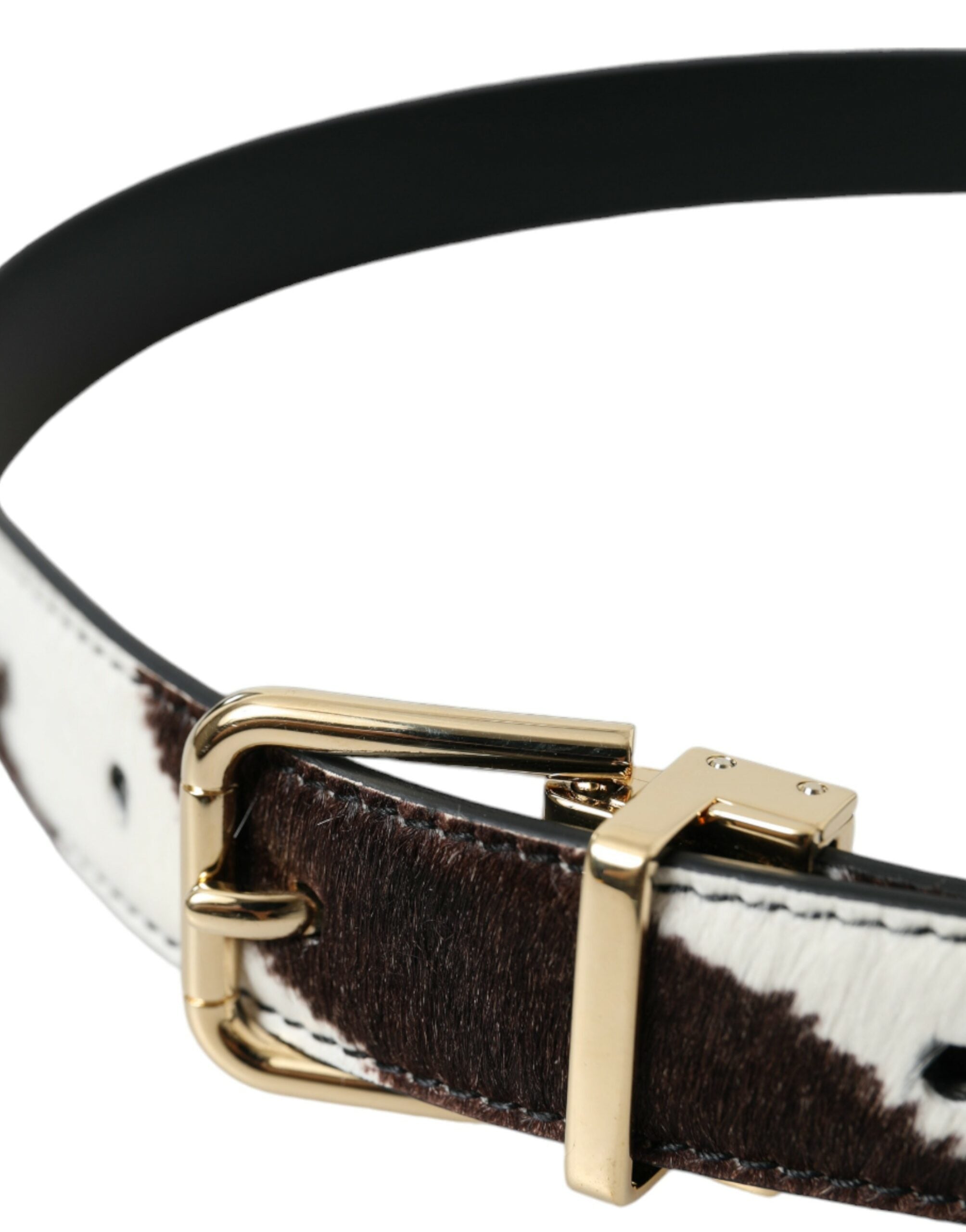 Dolce & Gabbana Brown White Zebra Pony Hair Gold Buckle Belt - DEA STILOSA MILANO