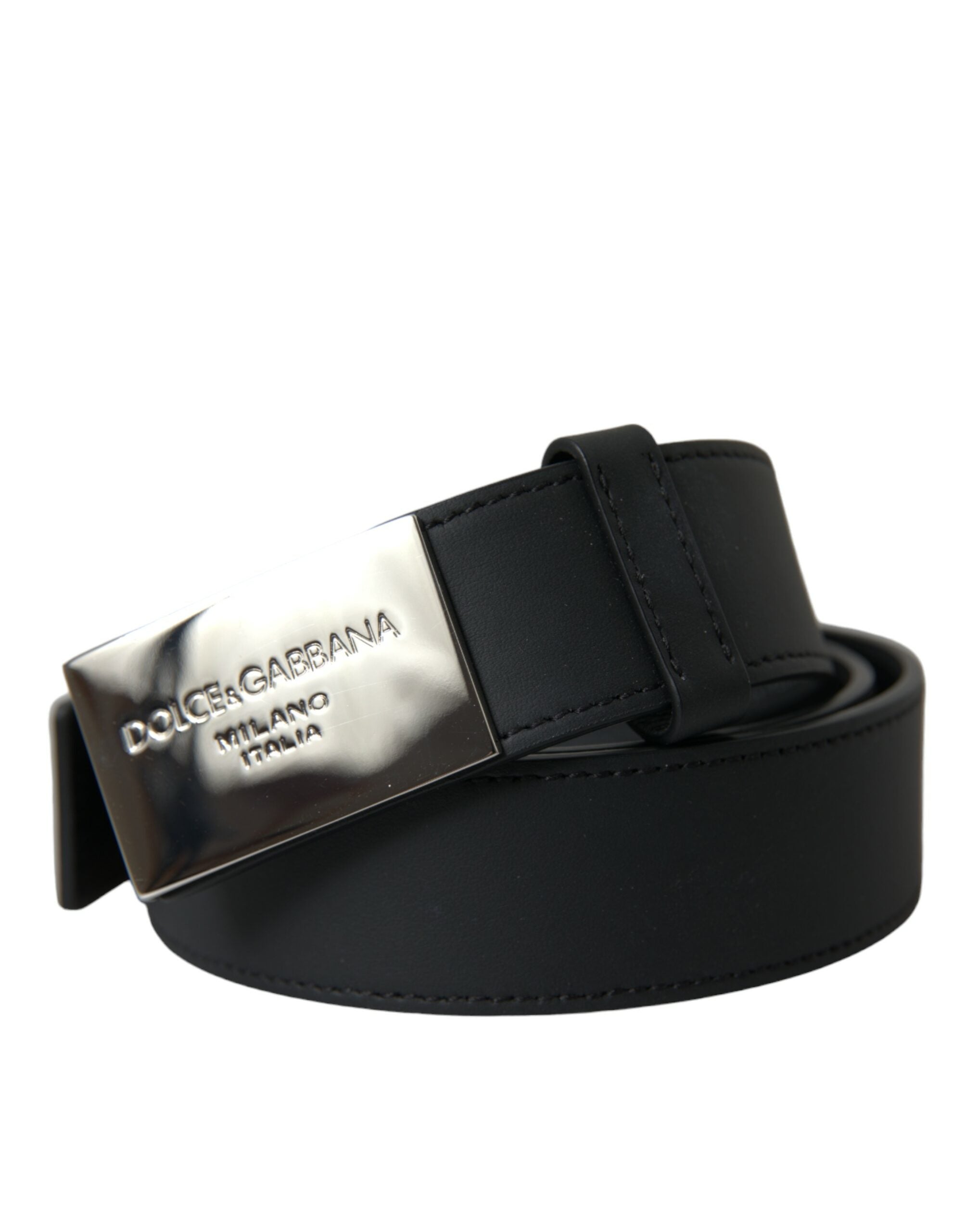 Dolce & Gabbana Black Leather Silver Logo Metal Buckle Belt - DEA STILOSA MILANO