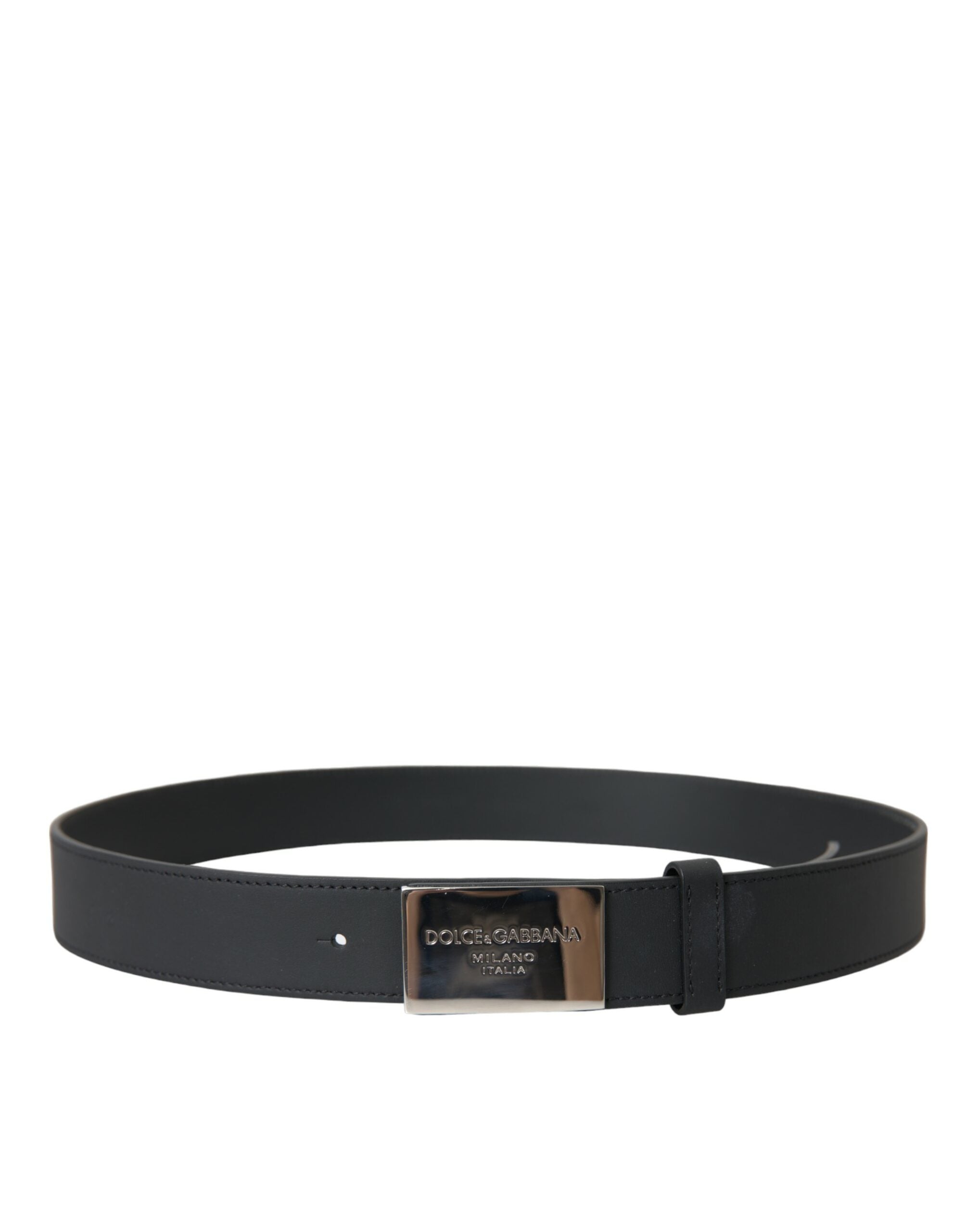 Dolce & Gabbana Black Leather Silver Logo Metal Buckle Belt - DEA STILOSA MILANO