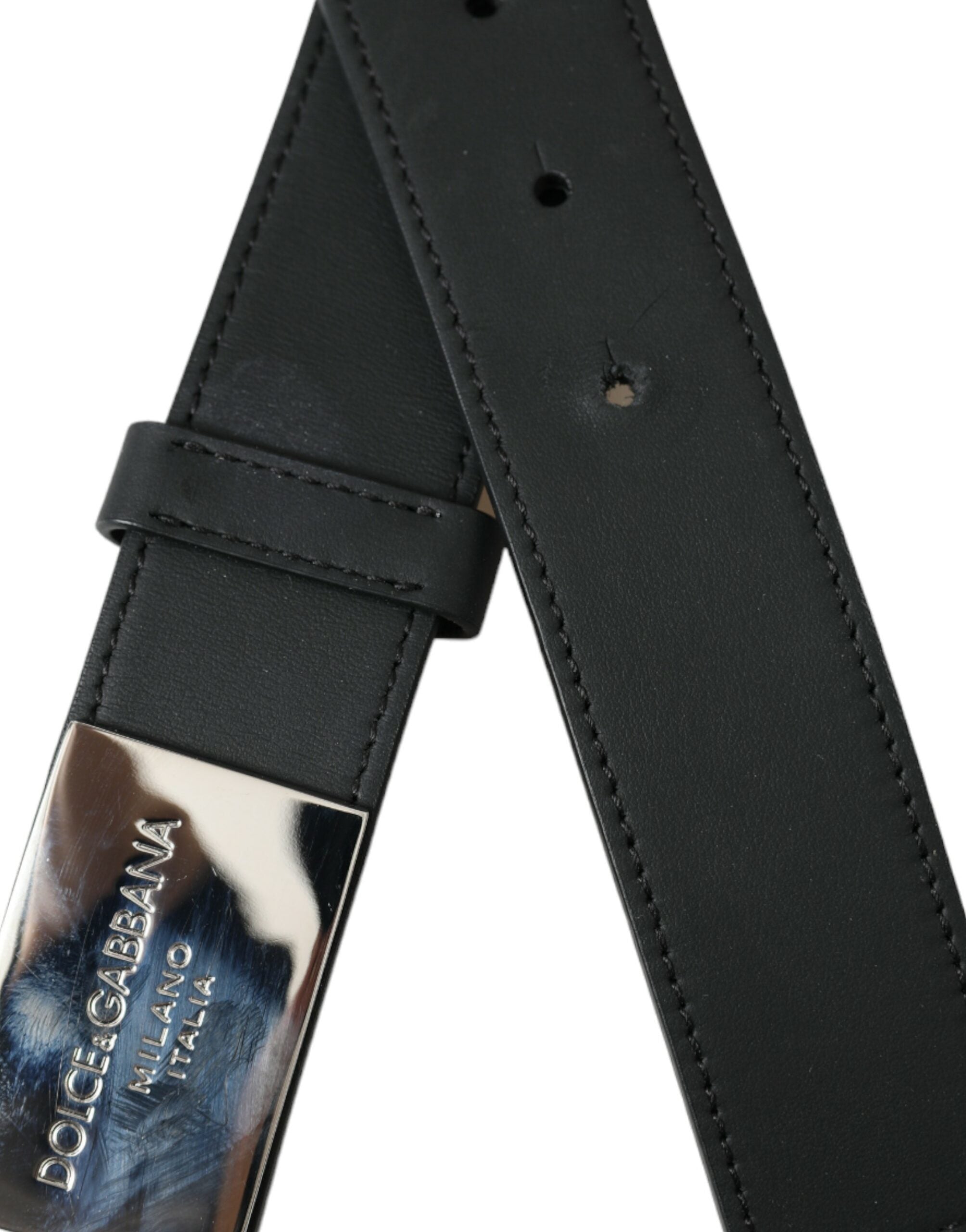 Dolce & Gabbana Black Leather Silver Logo Metal Buckle Belt - DEA STILOSA MILANO