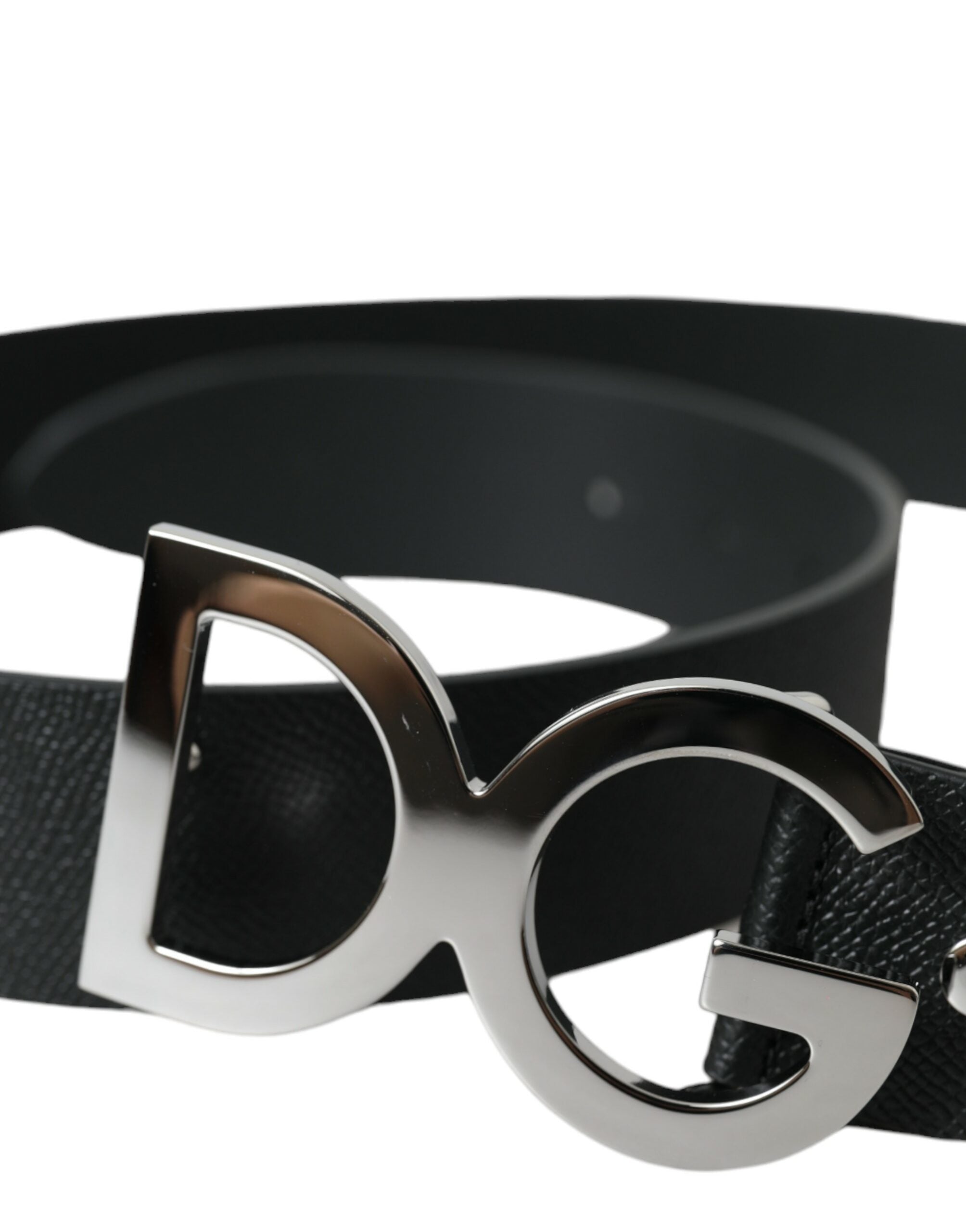Dolce & Gabbana Black Leather Silver Logo Metal Buckle Belt - DEA STILOSA MILANO