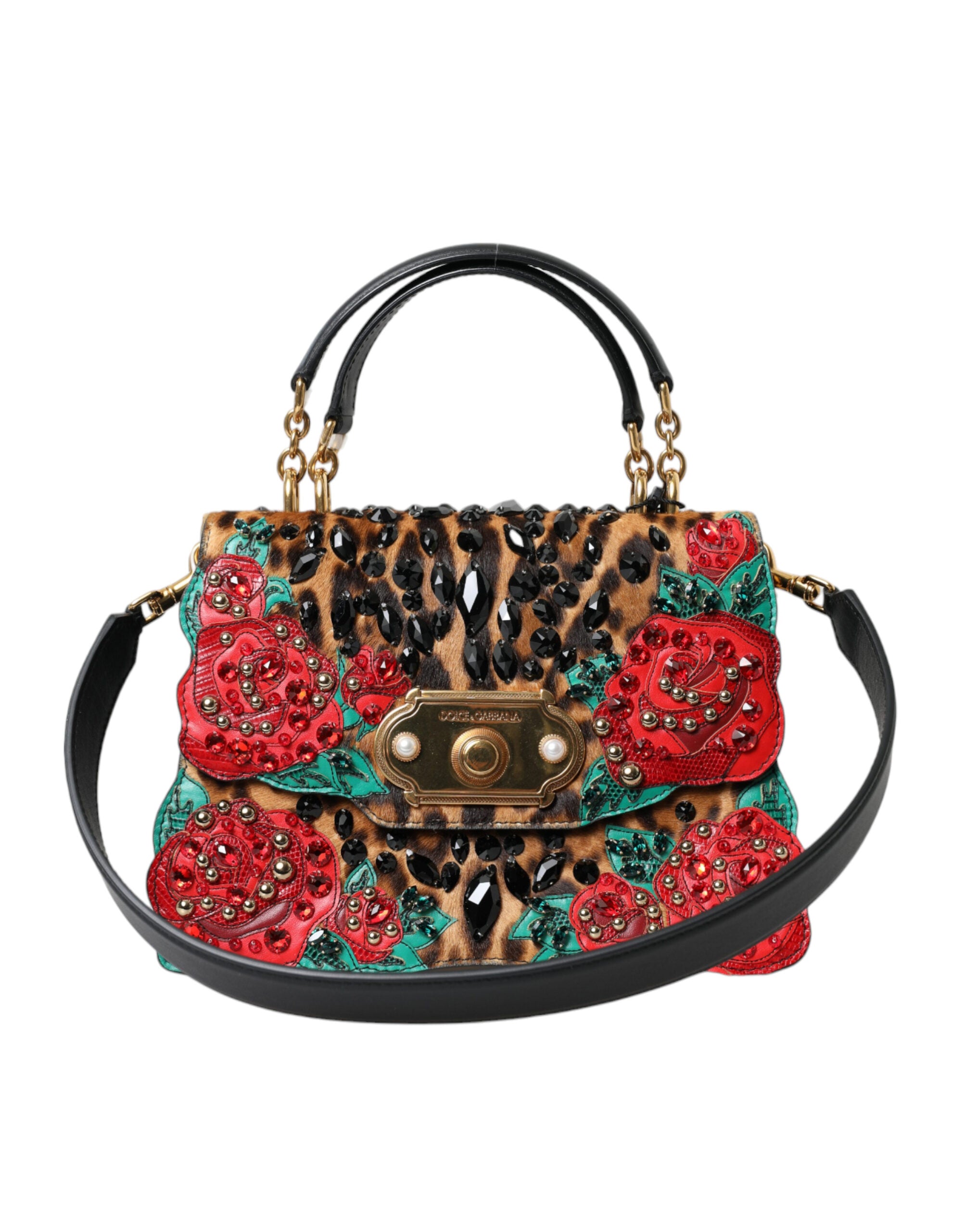 Dolce & Gabbana Chic Leopard Embellished Tote with Red Roses - DEA STILOSA MILANO