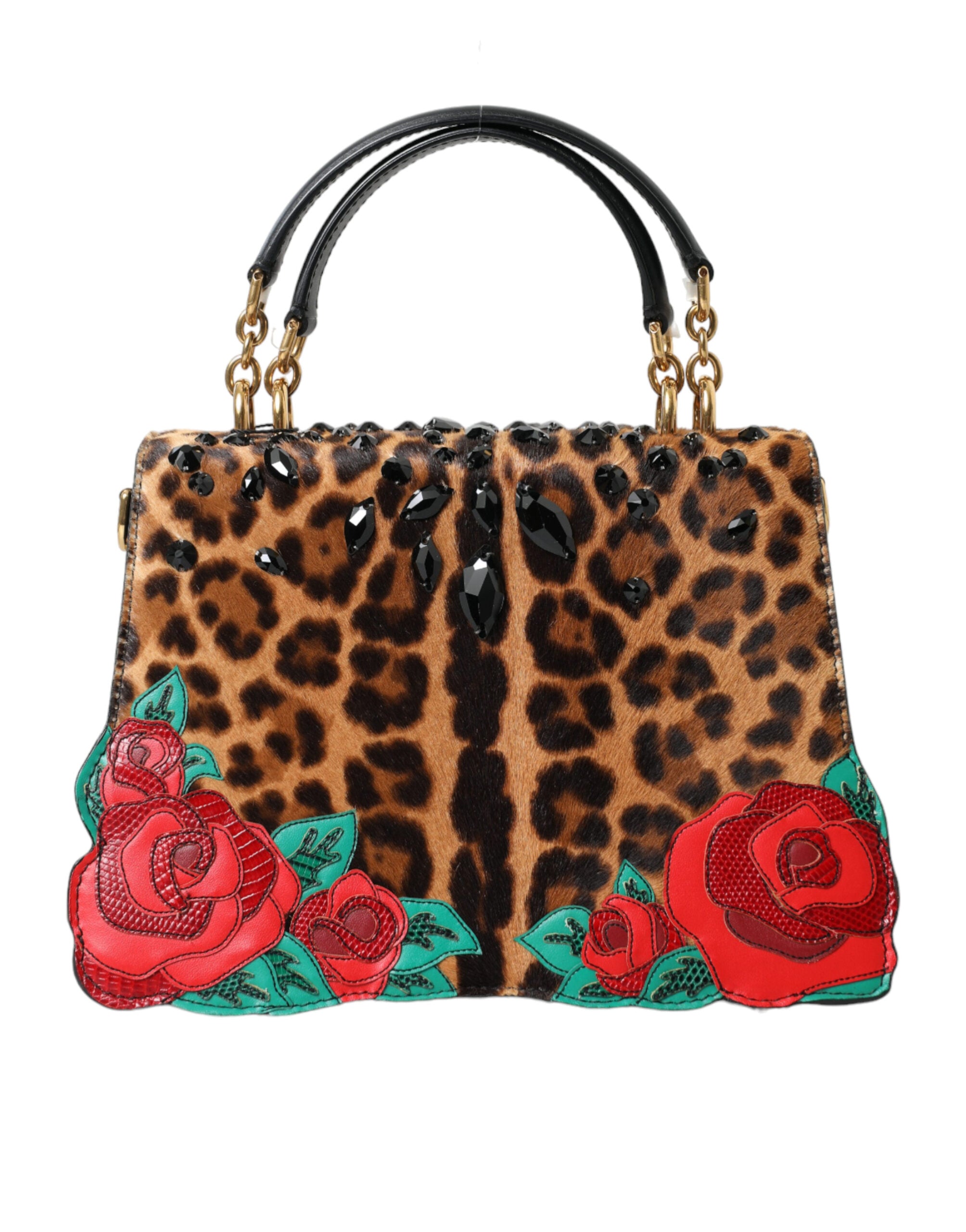 Dolce & Gabbana Chic Leopard Embellished Tote with Red Roses - DEA STILOSA MILANO