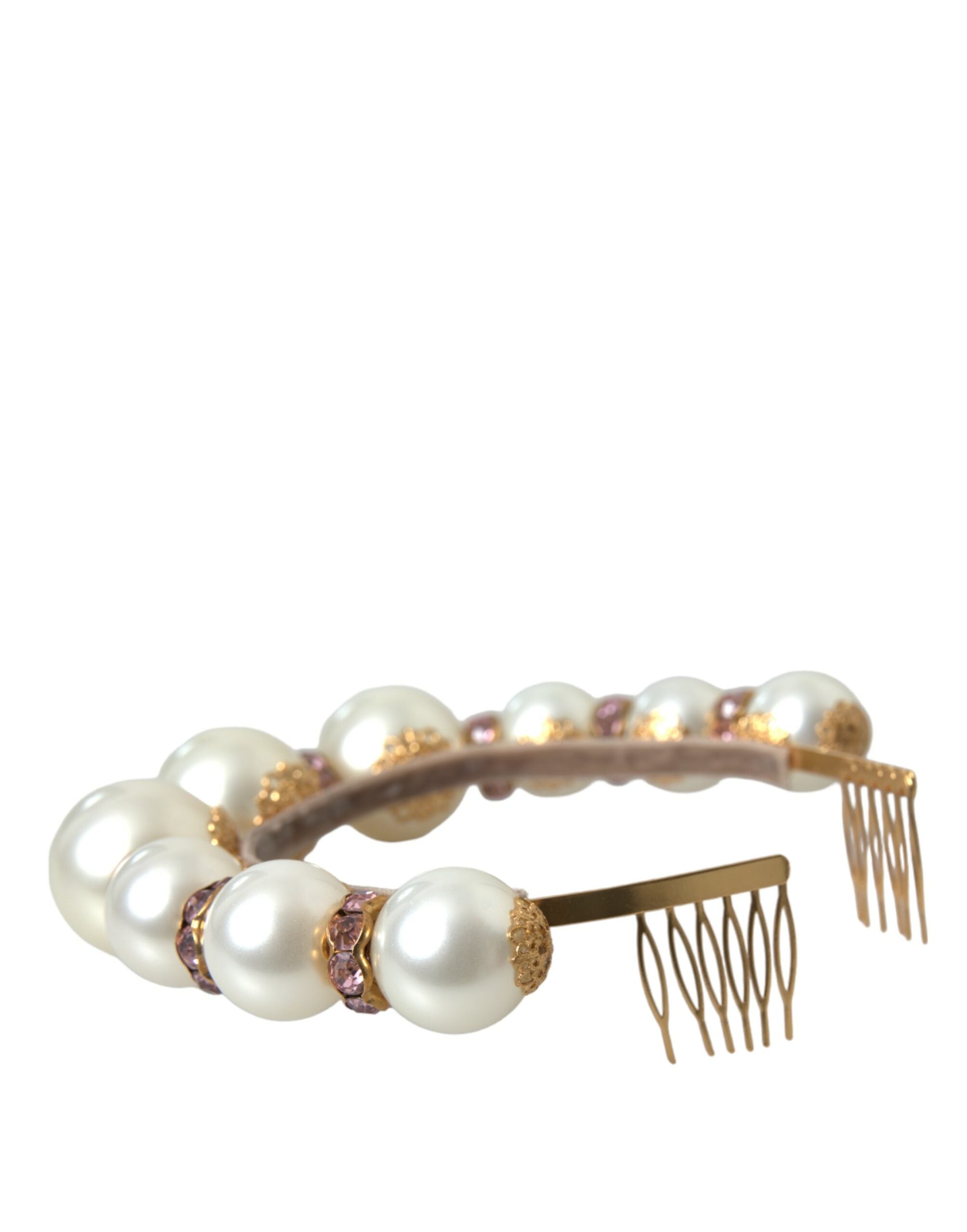 Dolce & Gabbana White Faux Pearl Crystal Embellished Headband Diadem - DEA STILOSA MILANO