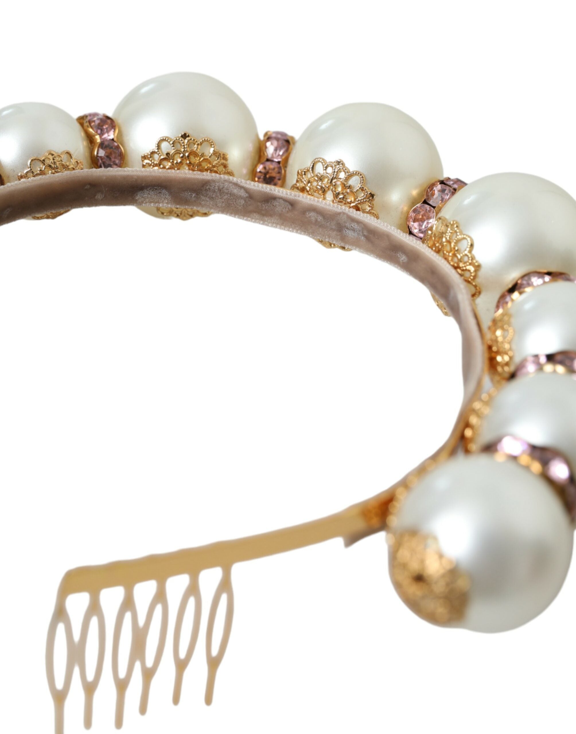 Dolce & Gabbana White Faux Pearl Crystal Embellished Headband Diadem - DEA STILOSA MILANO