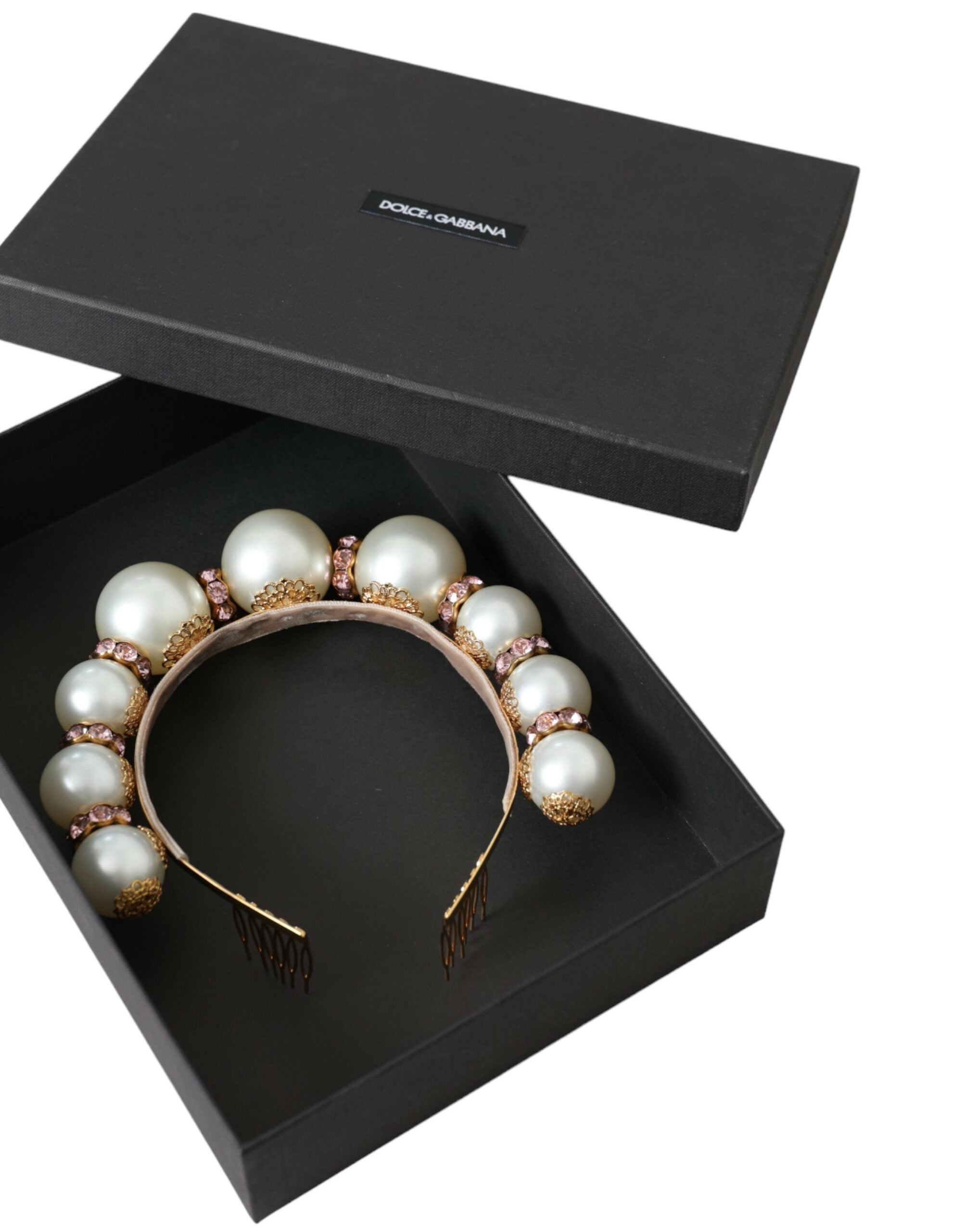 Dolce & Gabbana White Faux Pearl Crystal Embellished Headband Diadem - DEA STILOSA MILANO