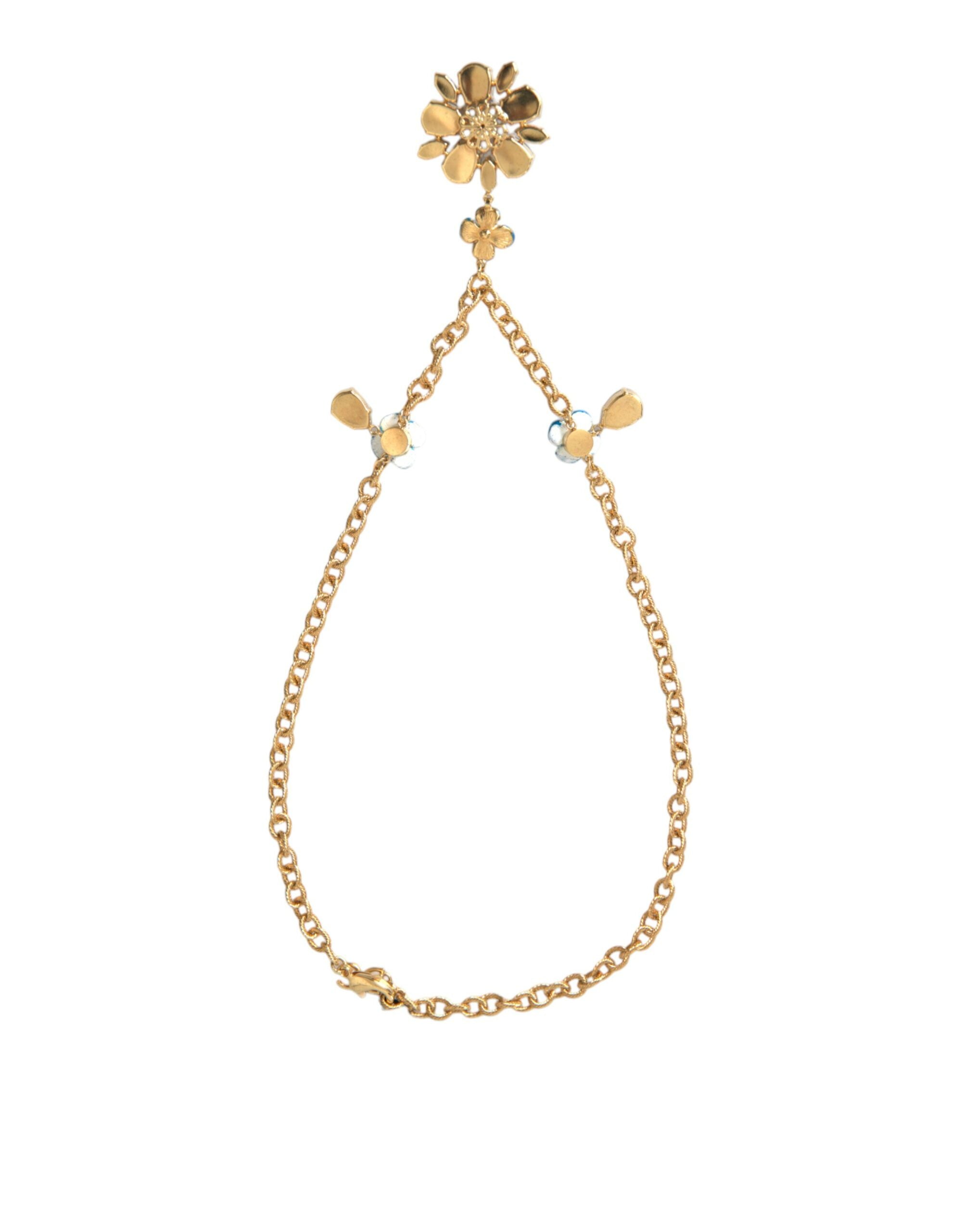 Dolce & Gabbana Gold Brass Chain Crystal Floral Pendant Charm Necklace - DEA STILOSA MILANO