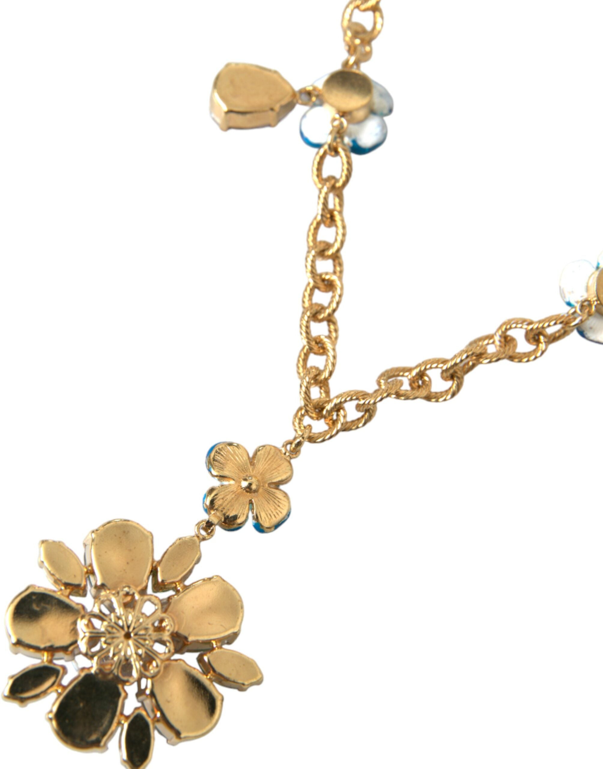 Dolce & Gabbana Gold Brass Chain Crystal Floral Pendant Charm Necklace - DEA STILOSA MILANO
