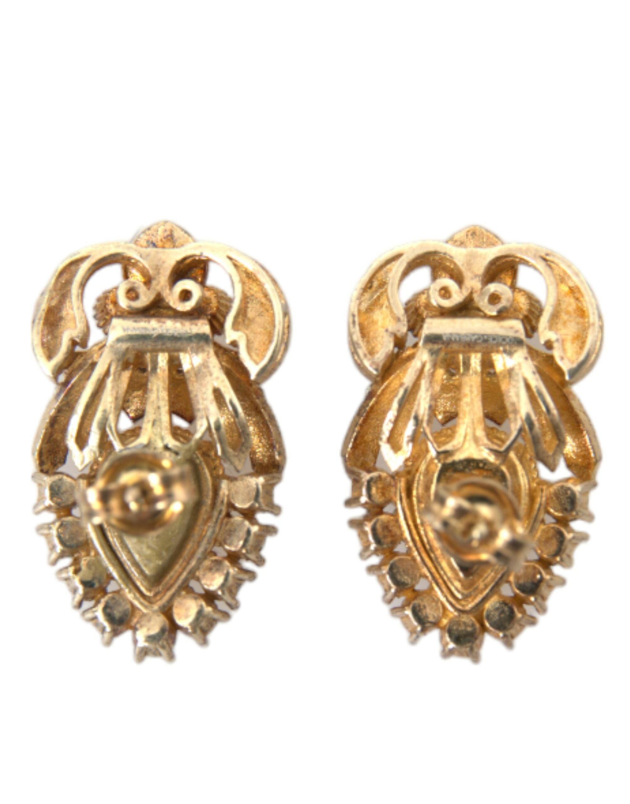 Dolce & Gabbana Sterling Silver Gold Plated Red Crystals Jewelry Earrings - DEA STILOSA MILANO
