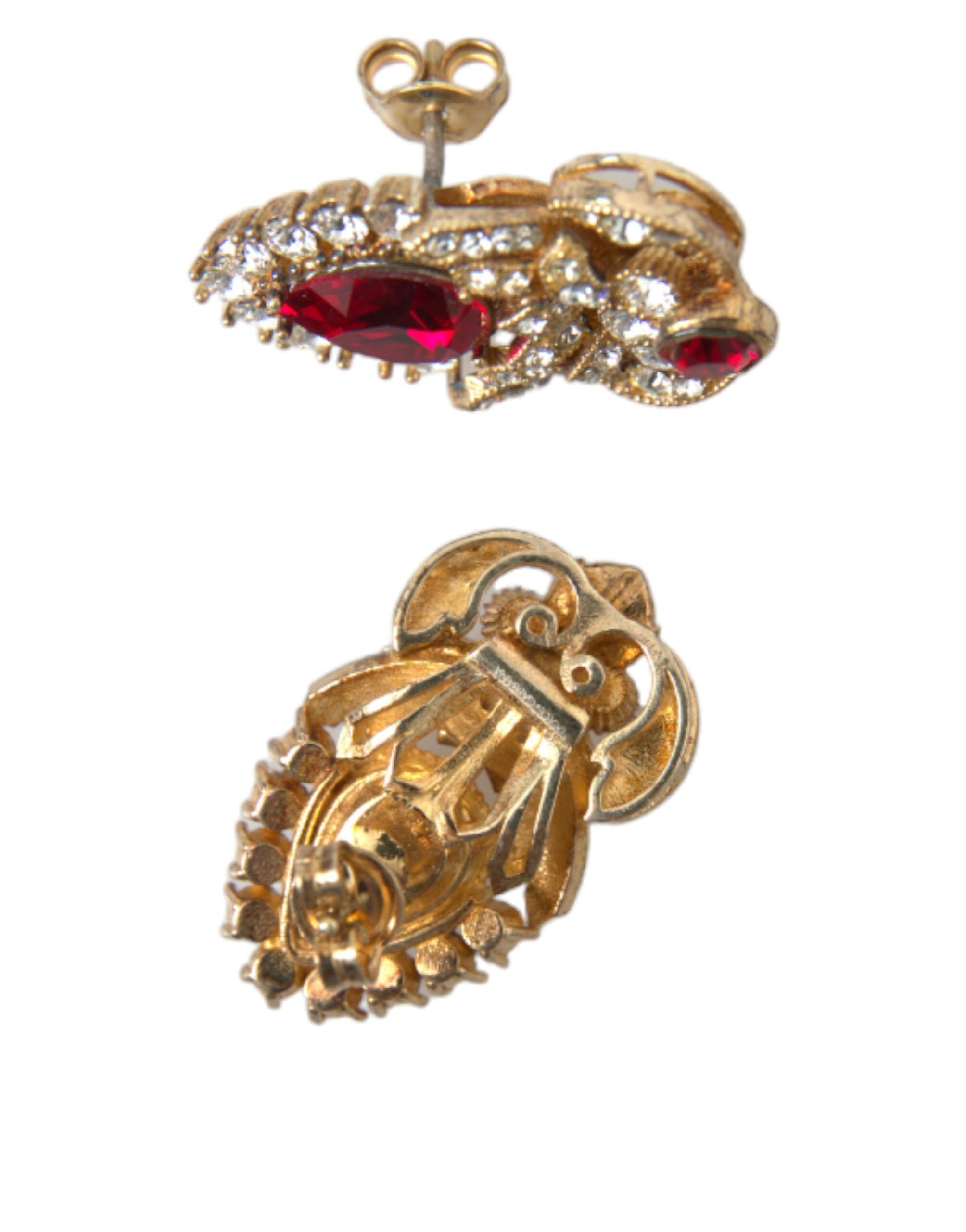 Dolce & Gabbana Sterling Silver Gold Plated Red Crystals Jewelry Earrings - DEA STILOSA MILANO