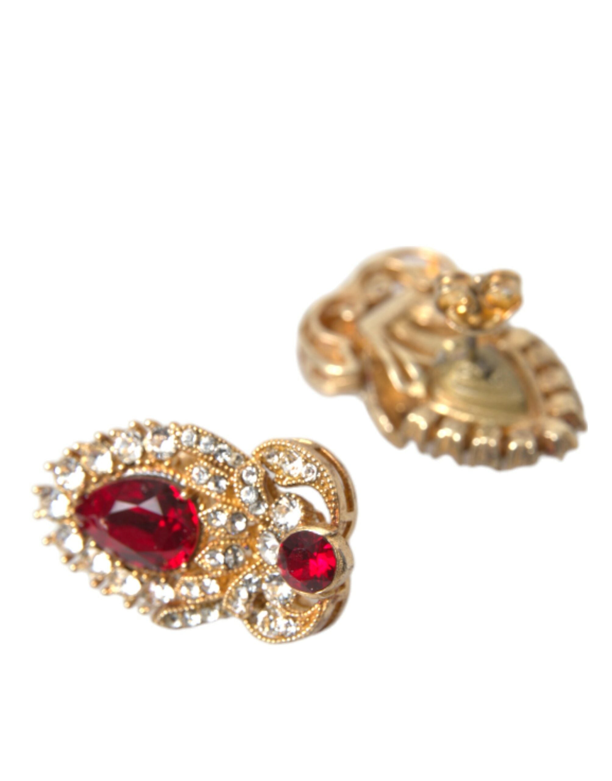 Dolce & Gabbana Sterling Silver Gold Plated Red Crystals Jewelry Earrings - DEA STILOSA MILANO