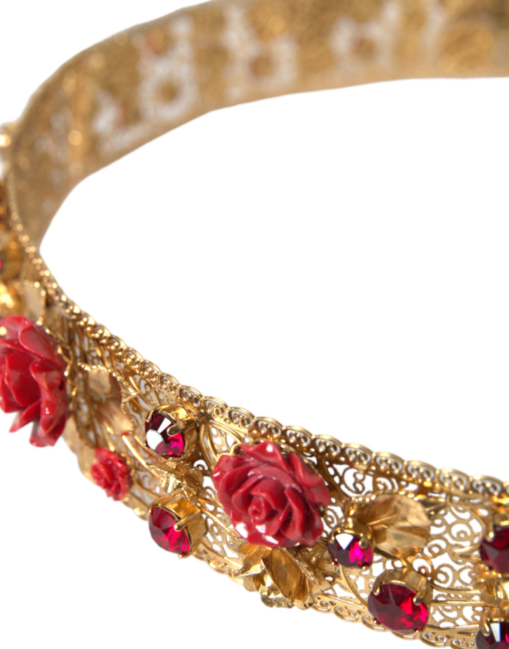 Dolce & Gabbana Gold Brass Red Roses Crystal Jewel Waist Belt - DEA STILOSA MILANO