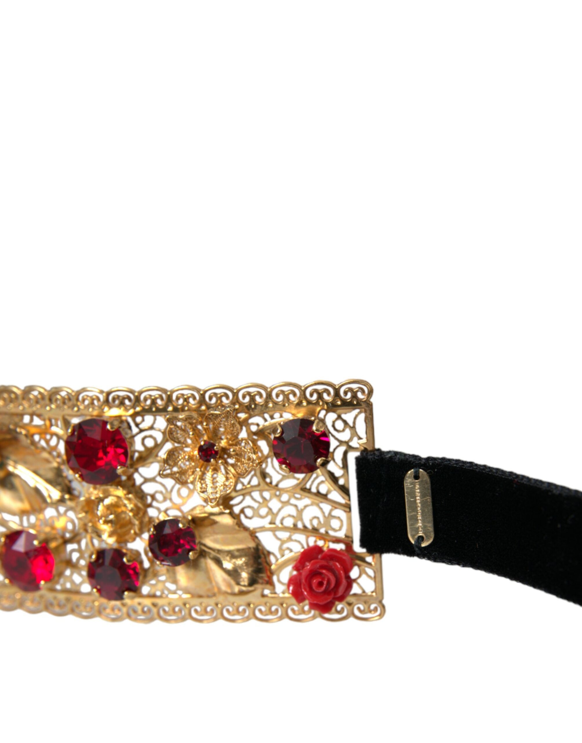 Dolce & Gabbana Gold Brass Red Roses Crystal Jewel Waist Belt - DEA STILOSA MILANO