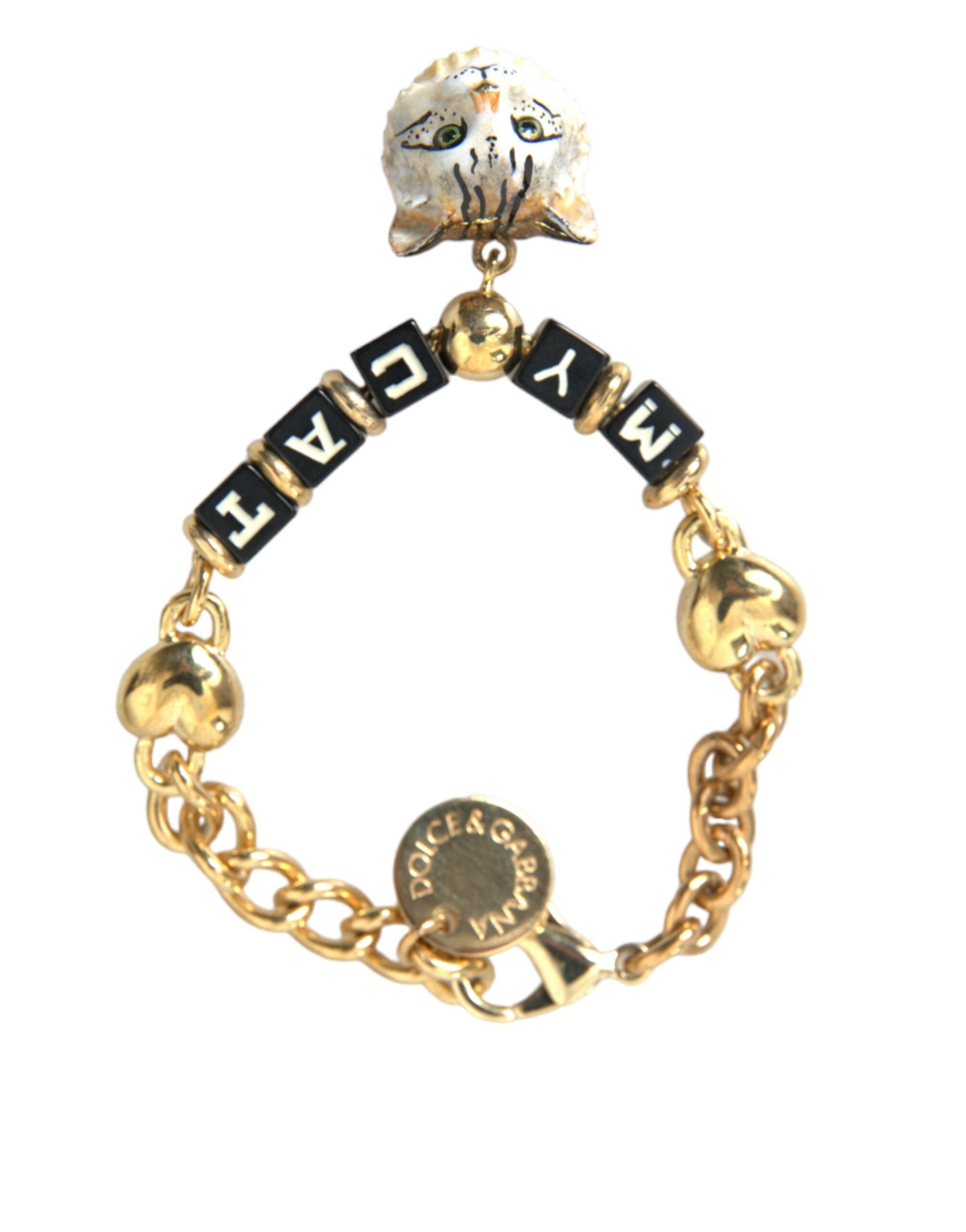 Dolce & Gabbana Gold Tone Brass Chain MY CAT Heart Bracelet - DEA STILOSA MILANO
