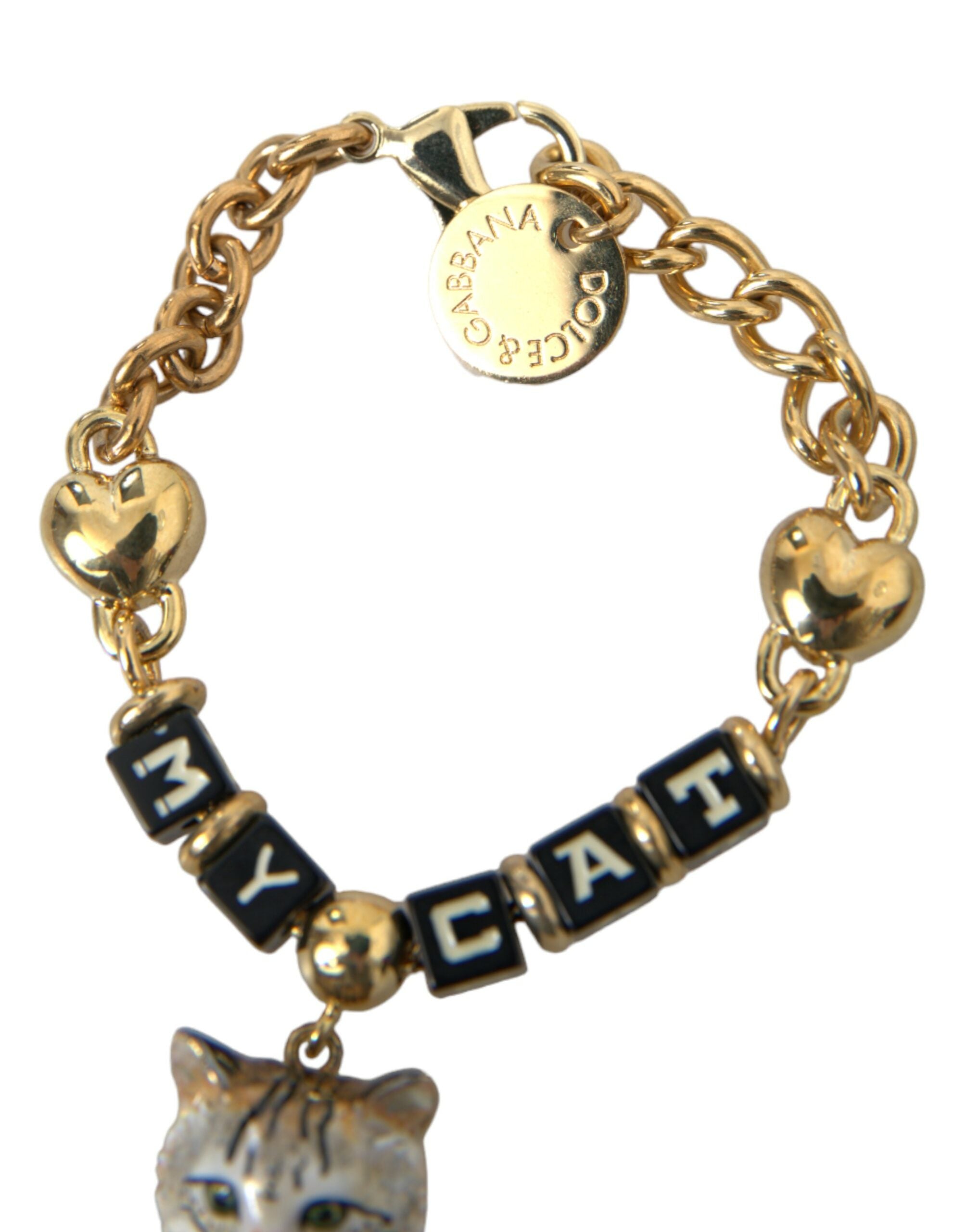 Dolce & Gabbana Gold Tone Brass Chain MY CAT Heart Bracelet - DEA STILOSA MILANO