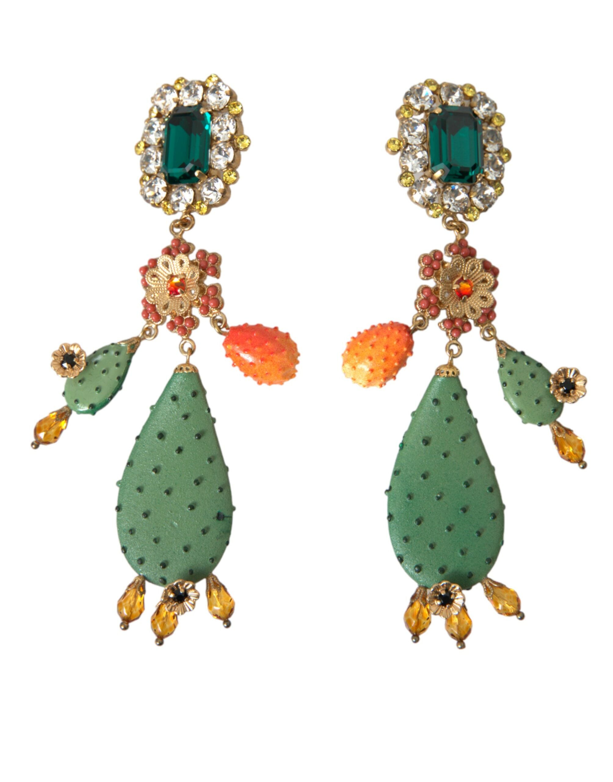 Dolce & Gabbana Green Cactus Crystal Clip On Jewelry Dangling Earrings - DEA STILOSA MILANO