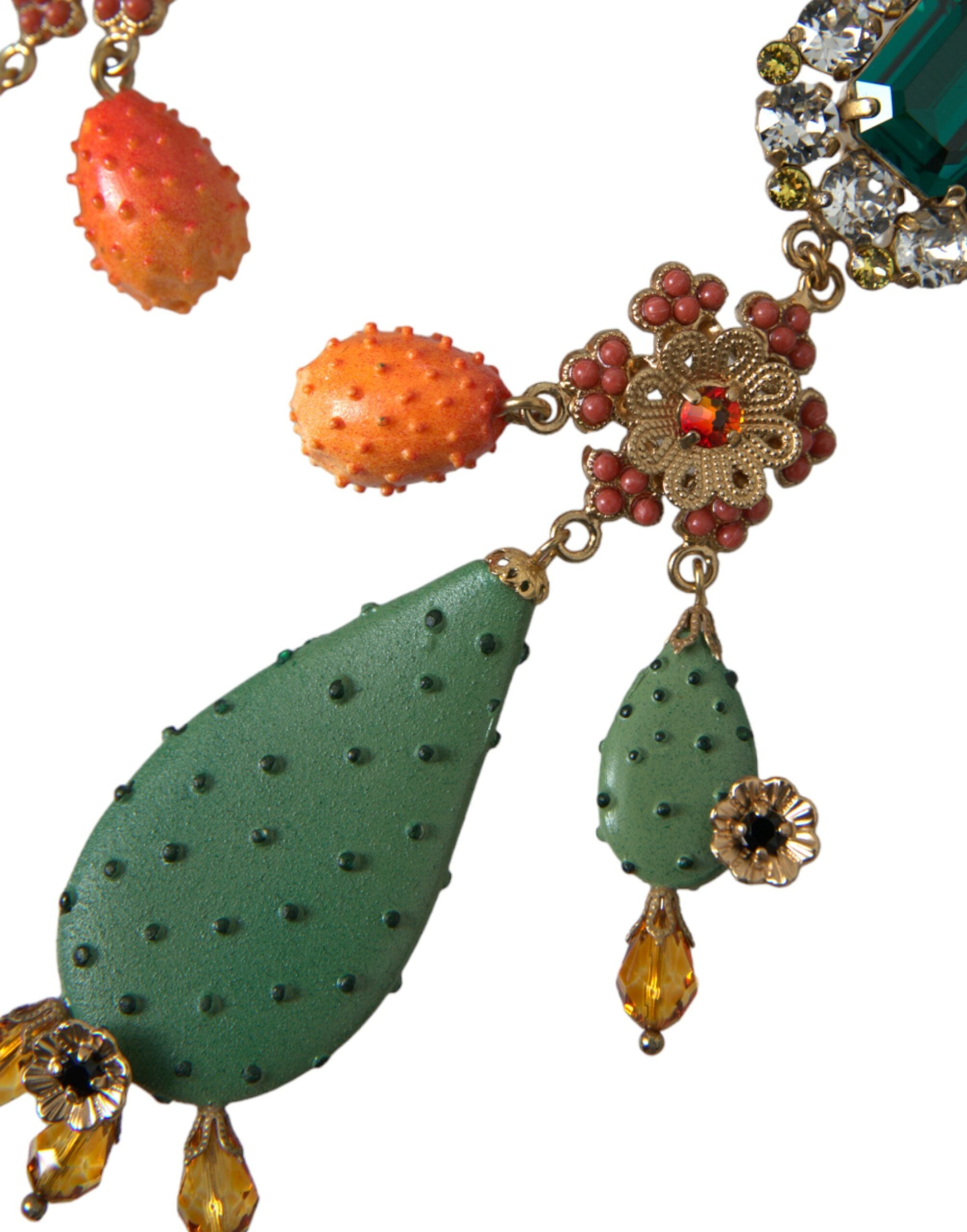 Dolce & Gabbana Green Cactus Crystal Clip On Jewelry Dangling Earrings - DEA STILOSA MILANO
